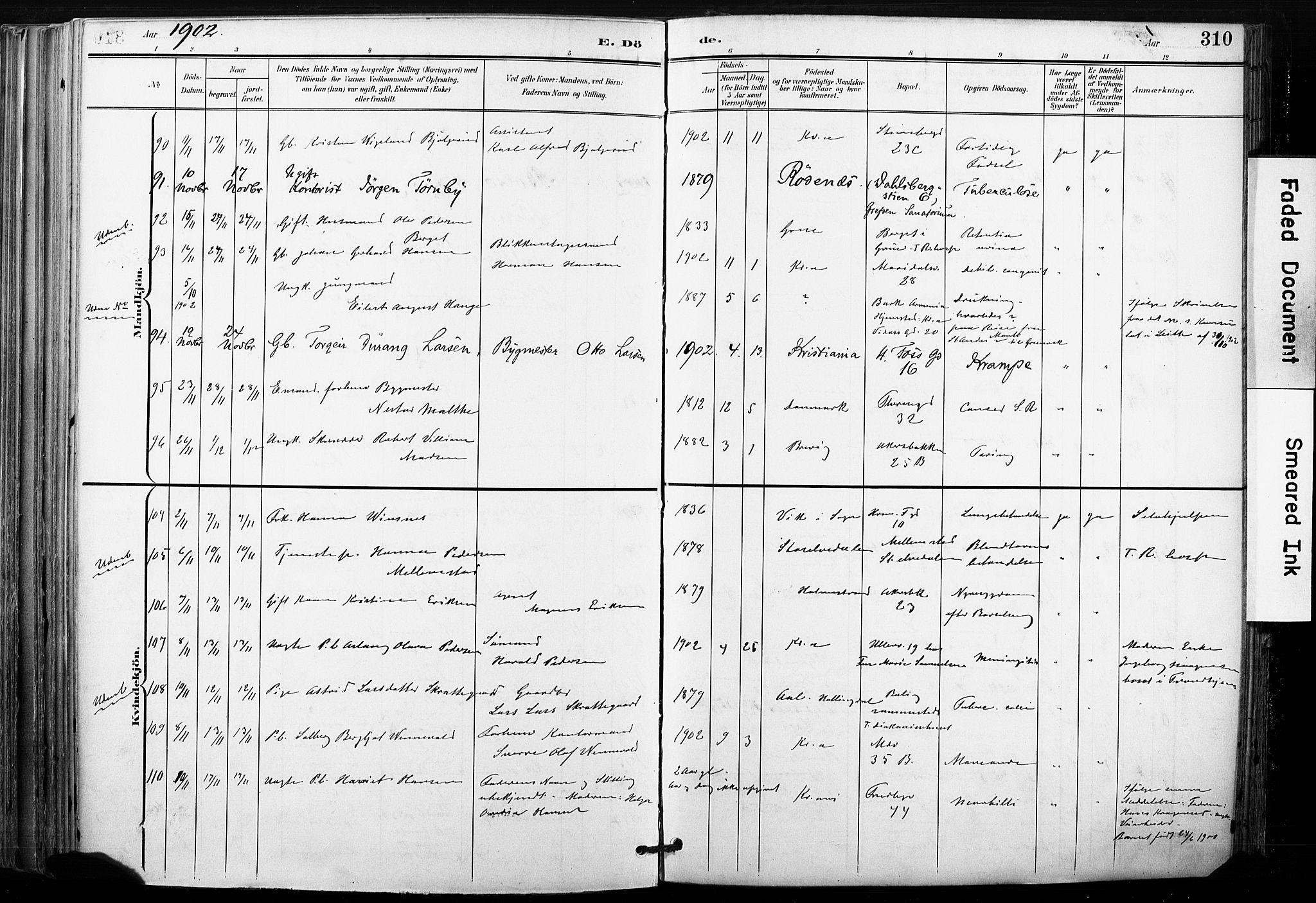 Gamle Aker prestekontor Kirkebøker, AV/SAO-A-10617a/F/L0013: Ministerialbok nr. 13, 1901-1908, s. 310