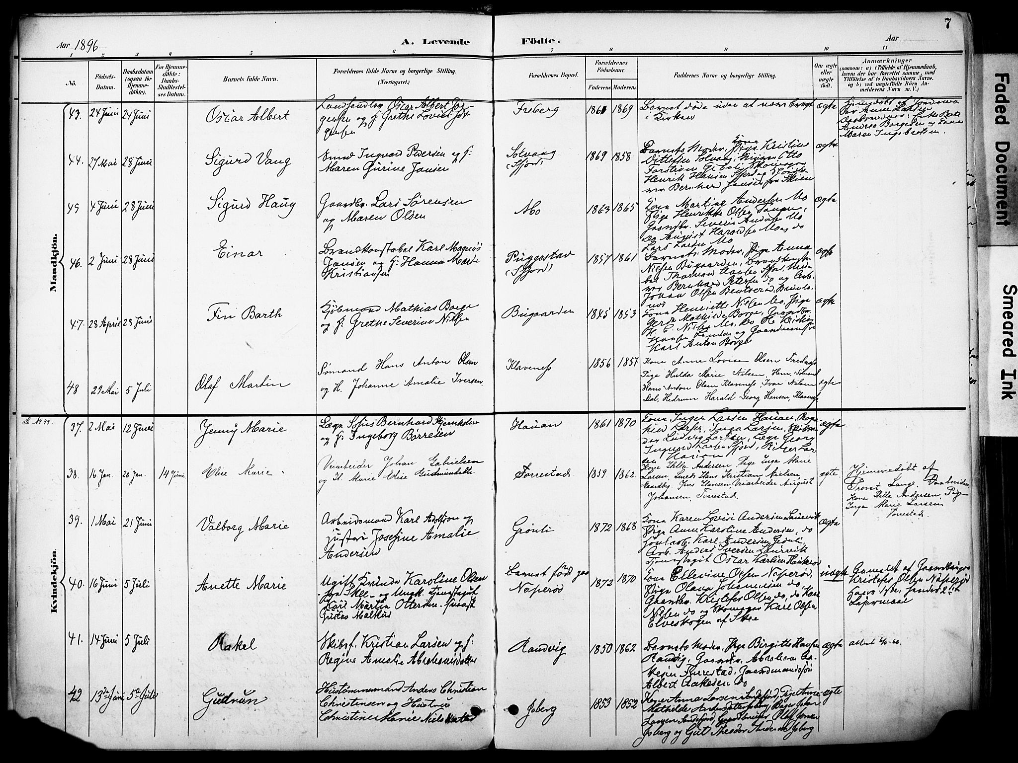 Sandar kirkebøker, AV/SAKO-A-243/F/Fa/L0014: Ministerialbok nr. 14, 1896-1909, s. 7