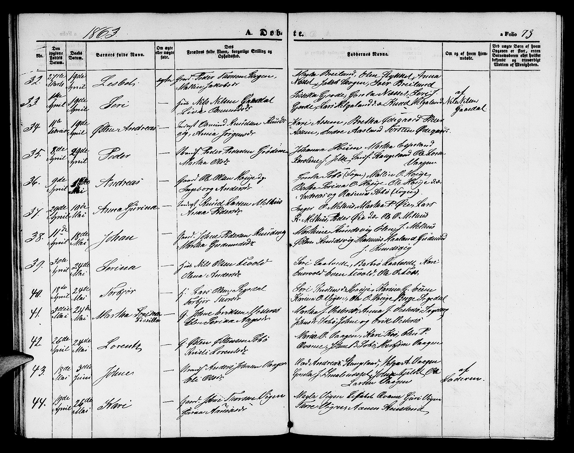 Hjelmeland sokneprestkontor, AV/SAST-A-101843/01/V/L0004: Klokkerbok nr. B 4, 1853-1883, s. 73