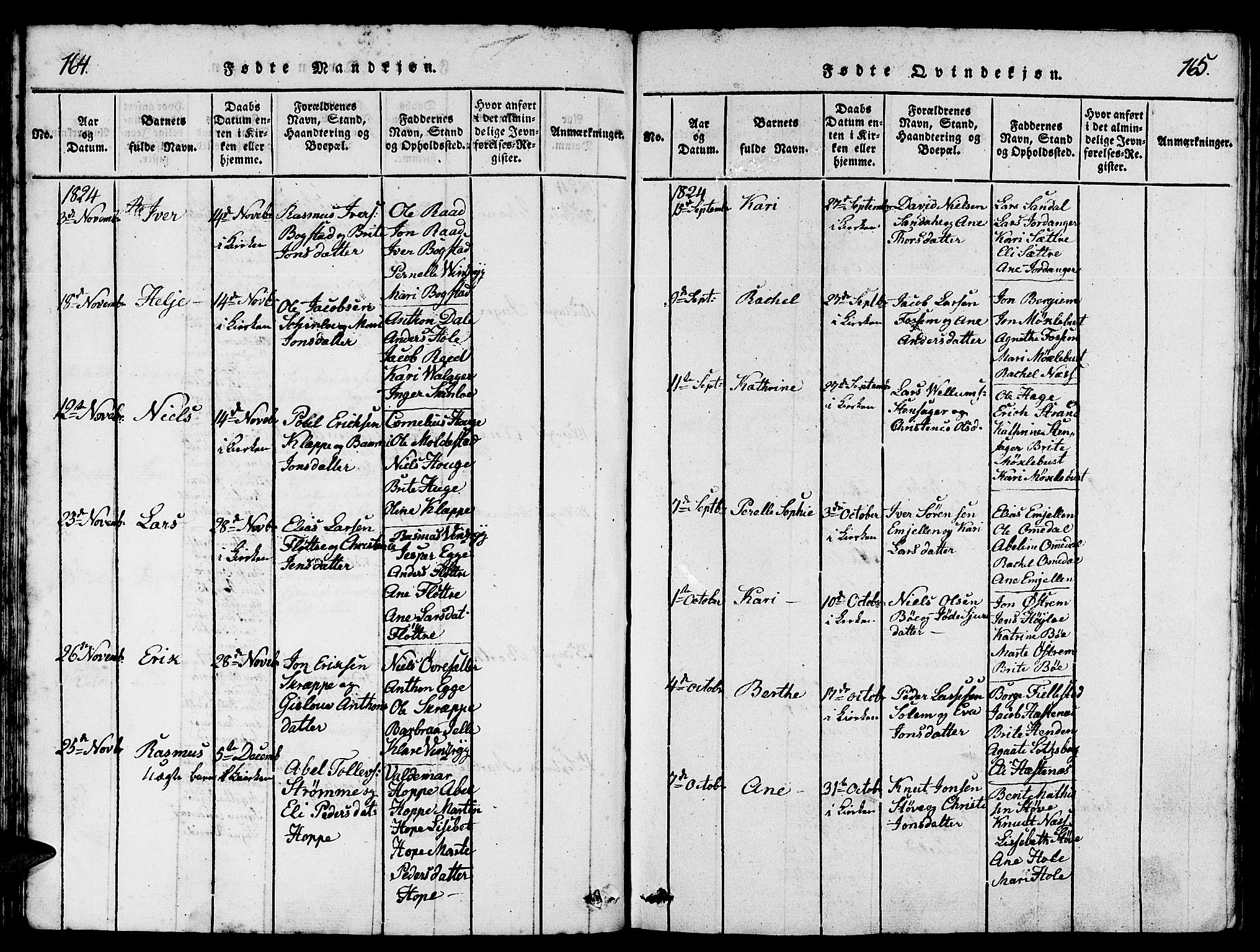 Gloppen sokneprestembete, AV/SAB-A-80101/H/Hab/Haba/L0001: Klokkerbok nr. A 1, 1816-1827, s. 164-165