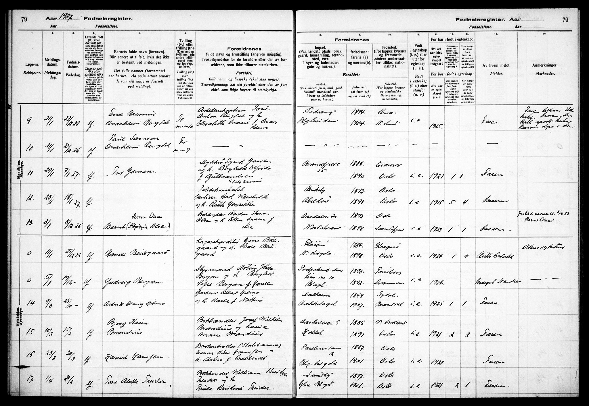 Nordstrand prestekontor Kirkebøker, AV/SAO-A-10362a/J/Ja/L0002: Fødselsregister nr. I 2, 1924-1930, s. 79