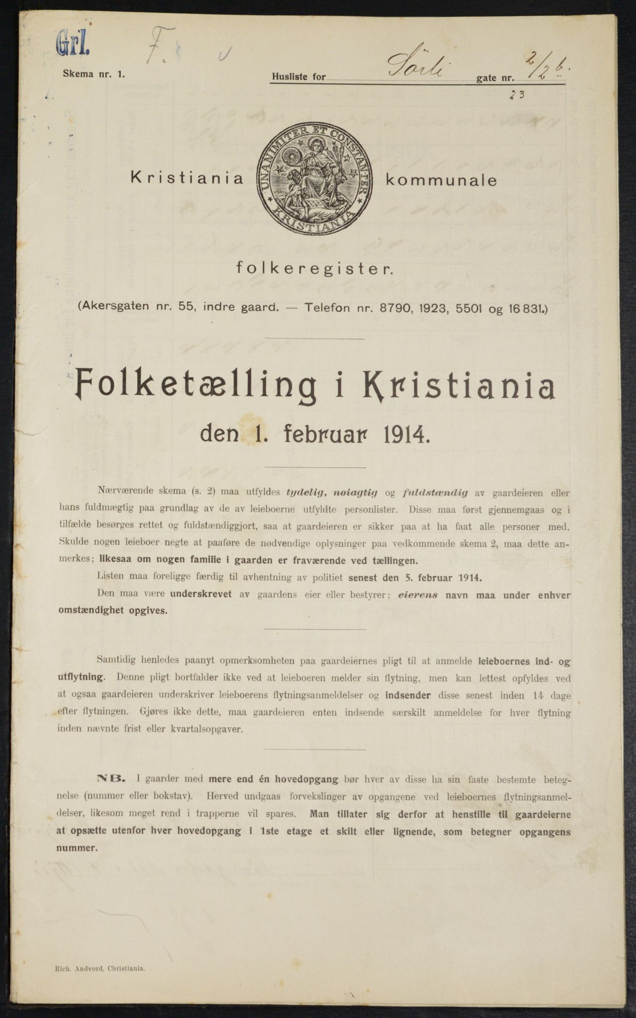 OBA, Kommunal folketelling 1.2.1914 for Kristiania, 1914, s. 107113