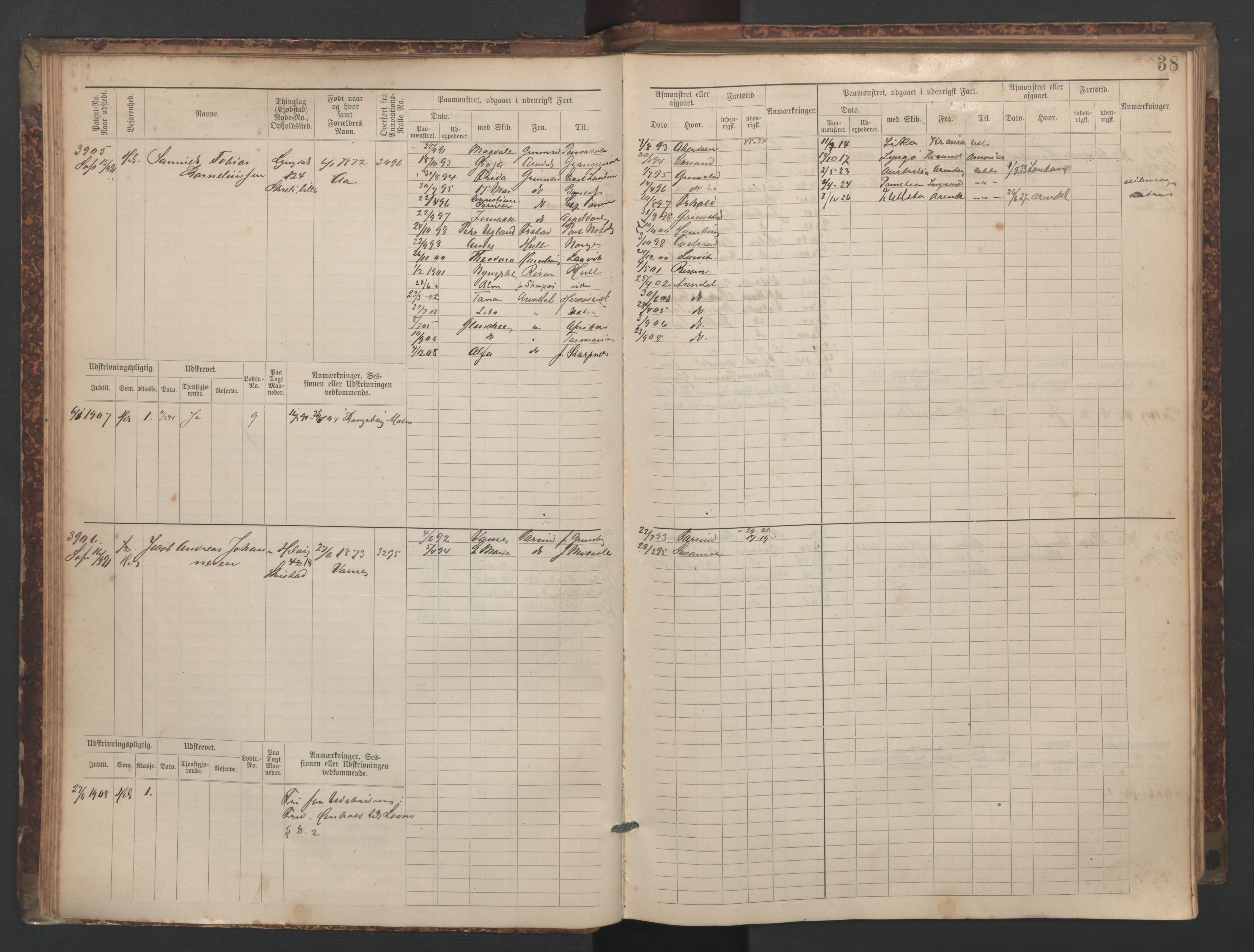 Farsund mønstringskrets, AV/SAK-2031-0017/F/Fb/L0020: Hovedrulle nr 3833-4506, Z-12, 1890-1930, s. 40