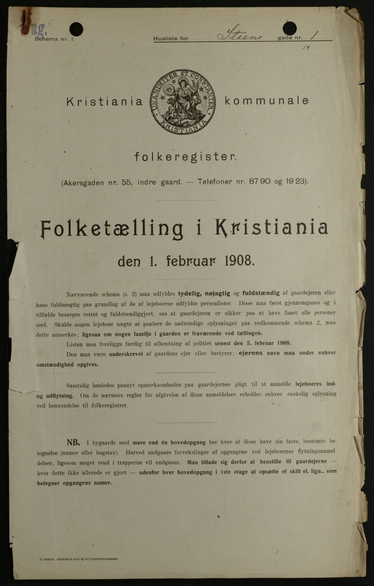 OBA, Kommunal folketelling 1.2.1908 for Kristiania kjøpstad, 1908, s. 91480