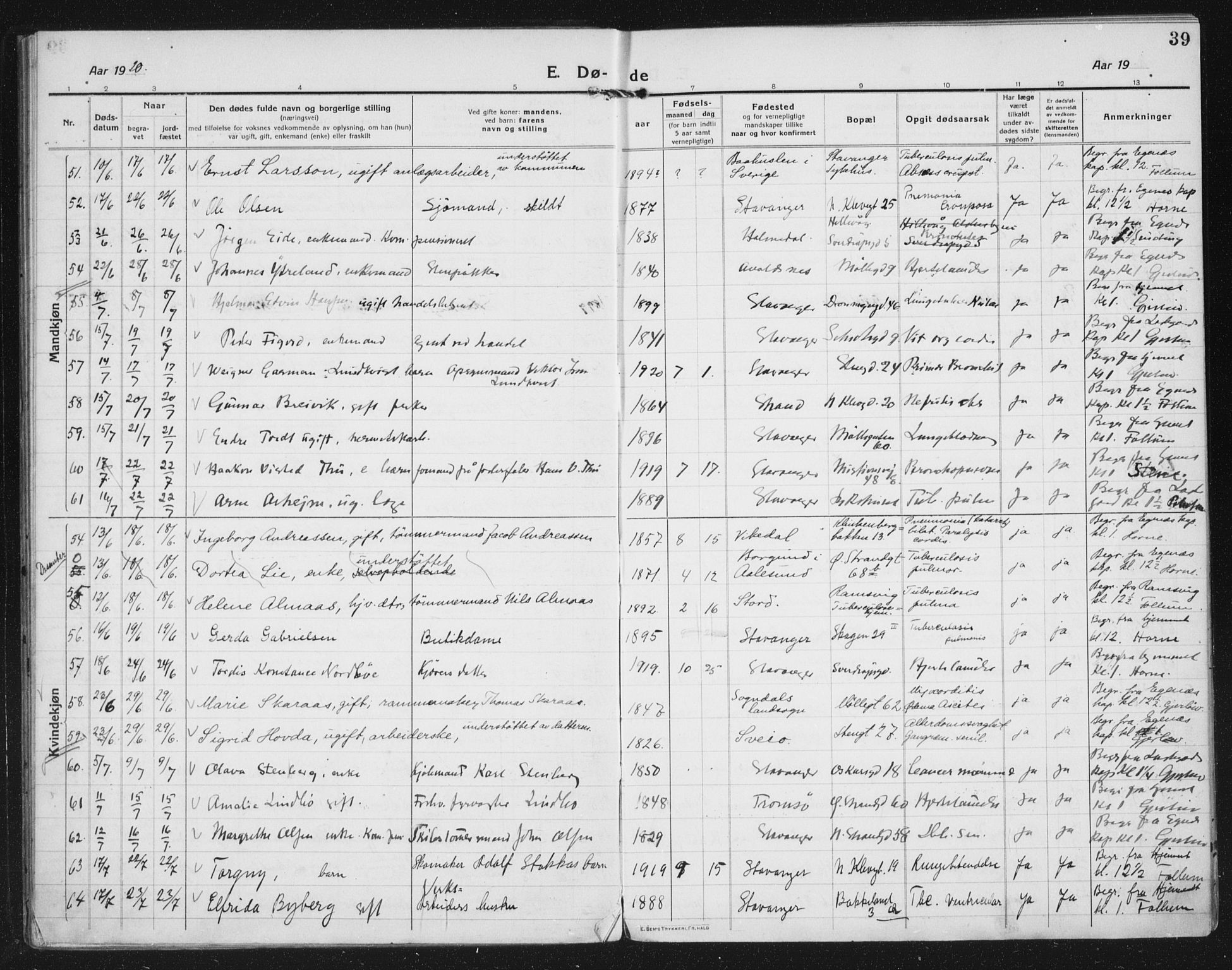 Domkirken sokneprestkontor, AV/SAST-A-101812/002/A/L0017: Ministerialbok nr. A 36, 1917-1938, s. 39