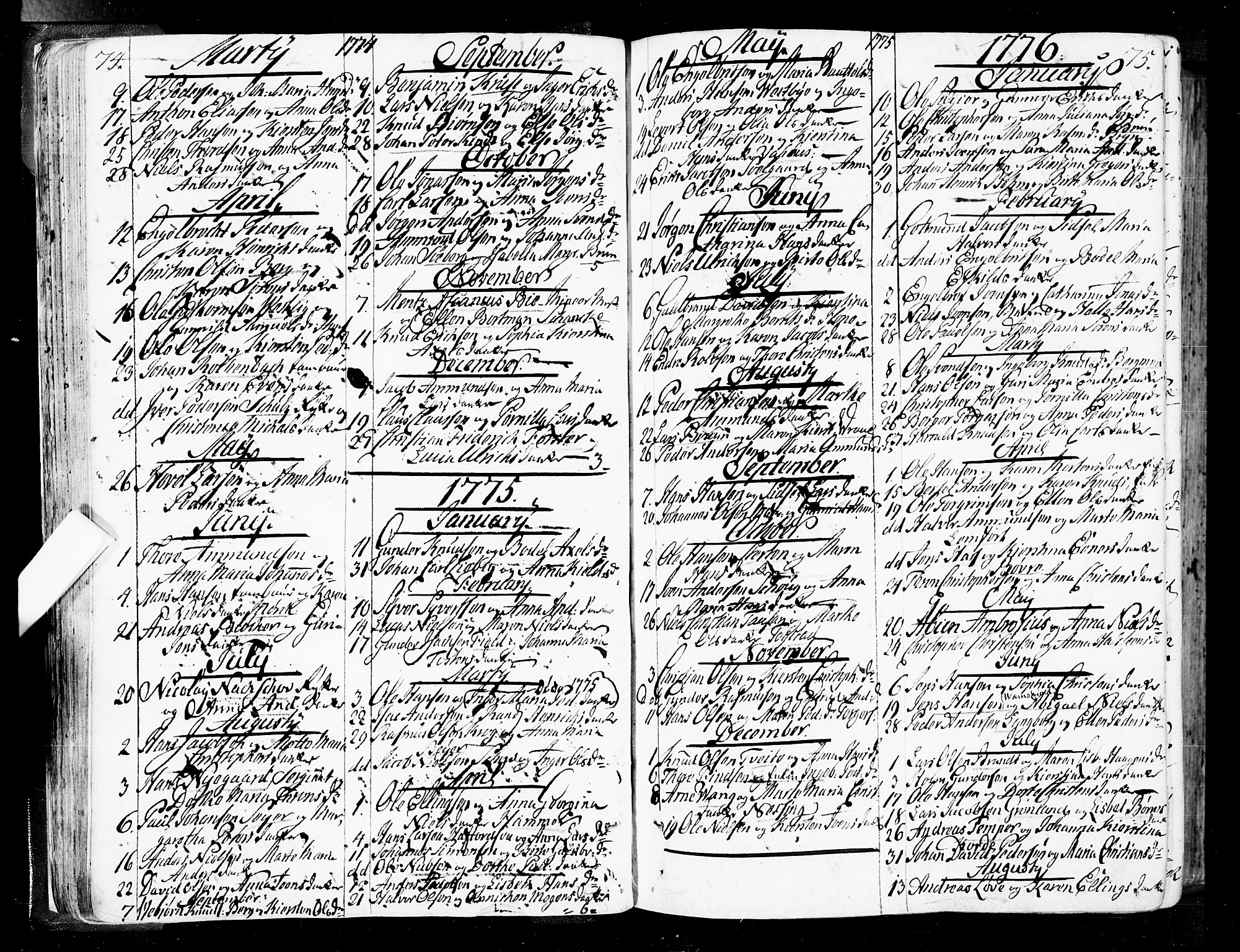 Oslo domkirke Kirkebøker, SAO/A-10752/F/Fa/L0004: Ministerialbok nr. 4, 1743-1786, s. 74-75