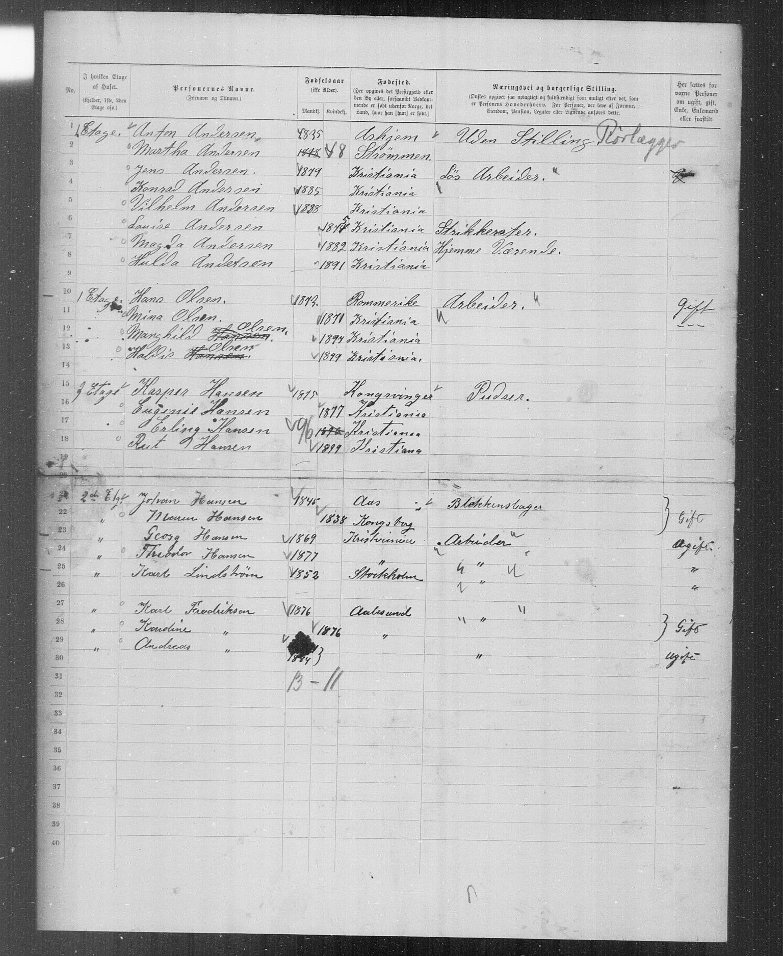 OBA, Kommunal folketelling 31.12.1899 for Kristiania kjøpstad, 1899, s. 5539