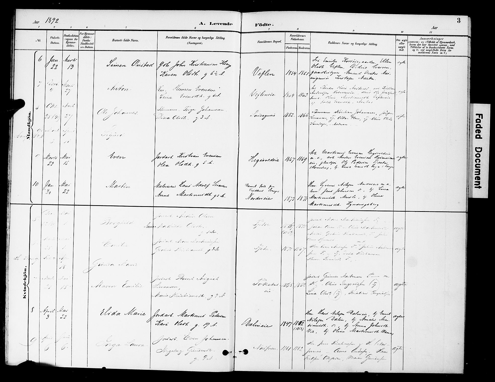 Stange prestekontor, AV/SAH-PREST-002/K/L0021: Ministerialbok nr. 21, 1891-1902, s. 3