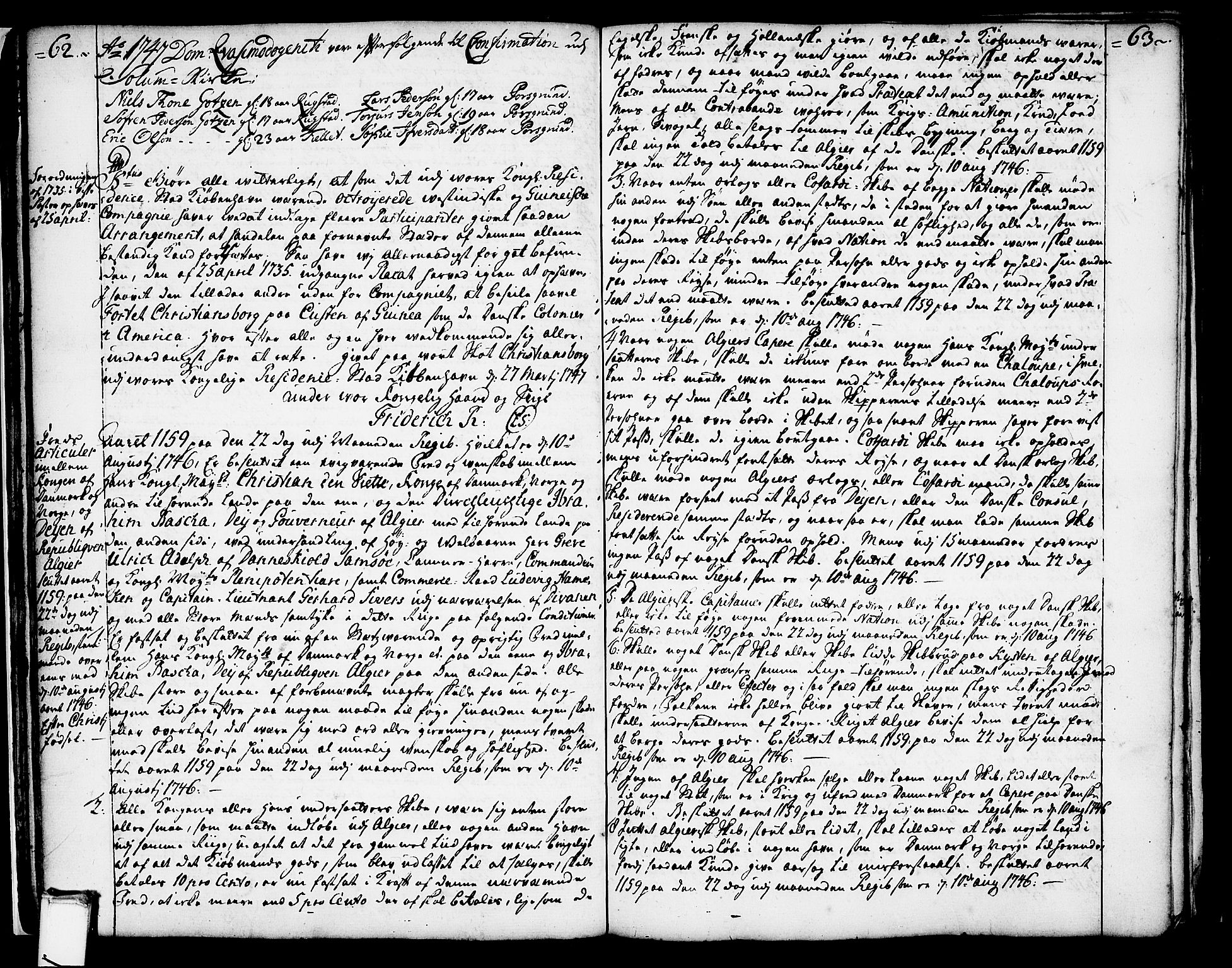Solum sokneprestkontor, AV/SAKO-A-305/A/Aa/L0002: Kallsbok, 1743-1791, s. 62-63
