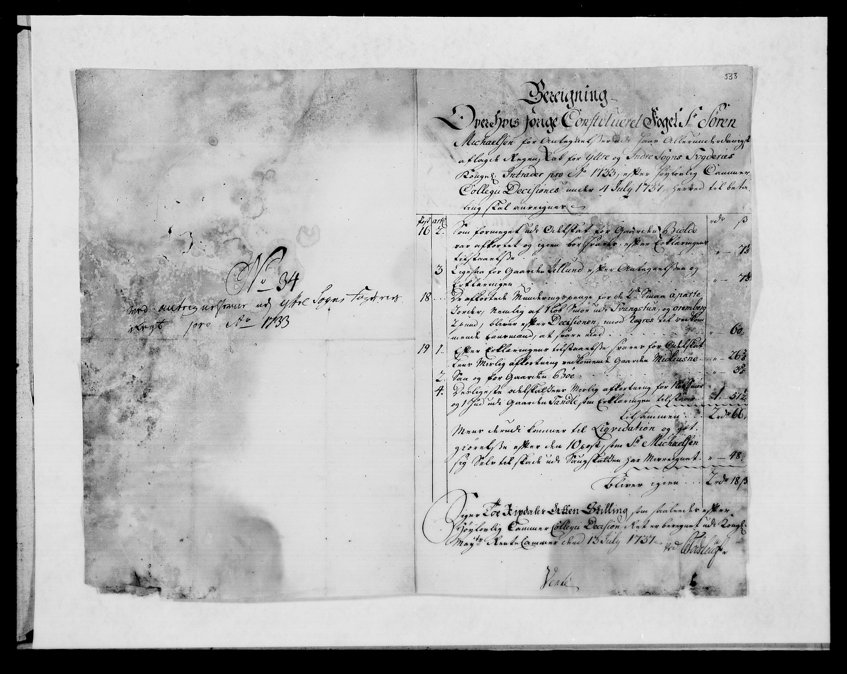 Rentekammeret inntil 1814, Reviderte regnskaper, Fogderegnskap, AV/RA-EA-4092/R52/L3337: Fogderegnskap Sogn, 1733, s. 491