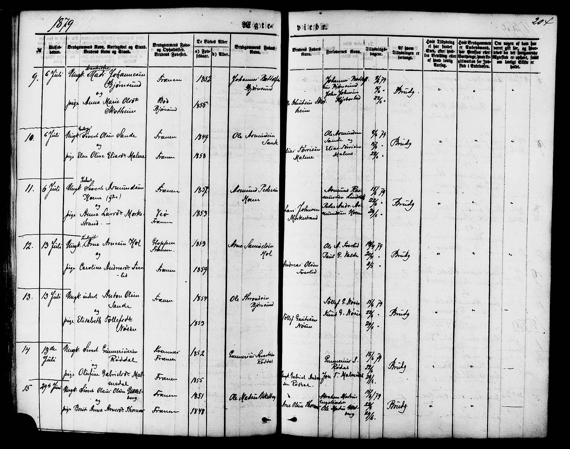 Ministerialprotokoller, klokkerbøker og fødselsregistre - Møre og Romsdal, SAT/A-1454/565/L0749: Ministerialbok nr. 565A03, 1871-1886, s. 204