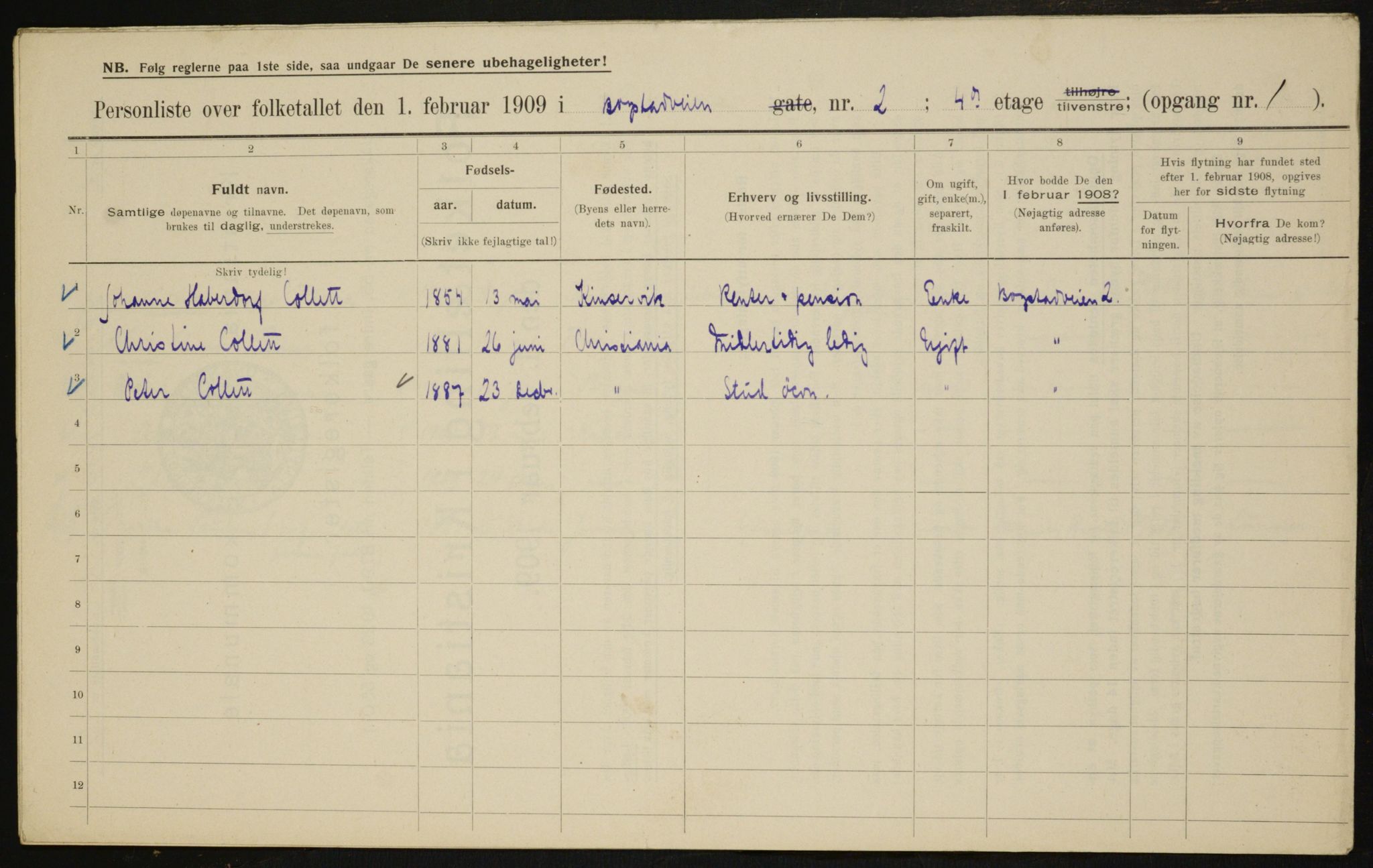 OBA, Kommunal folketelling 1.2.1909 for Kristiania kjøpstad, 1909, s. 6345