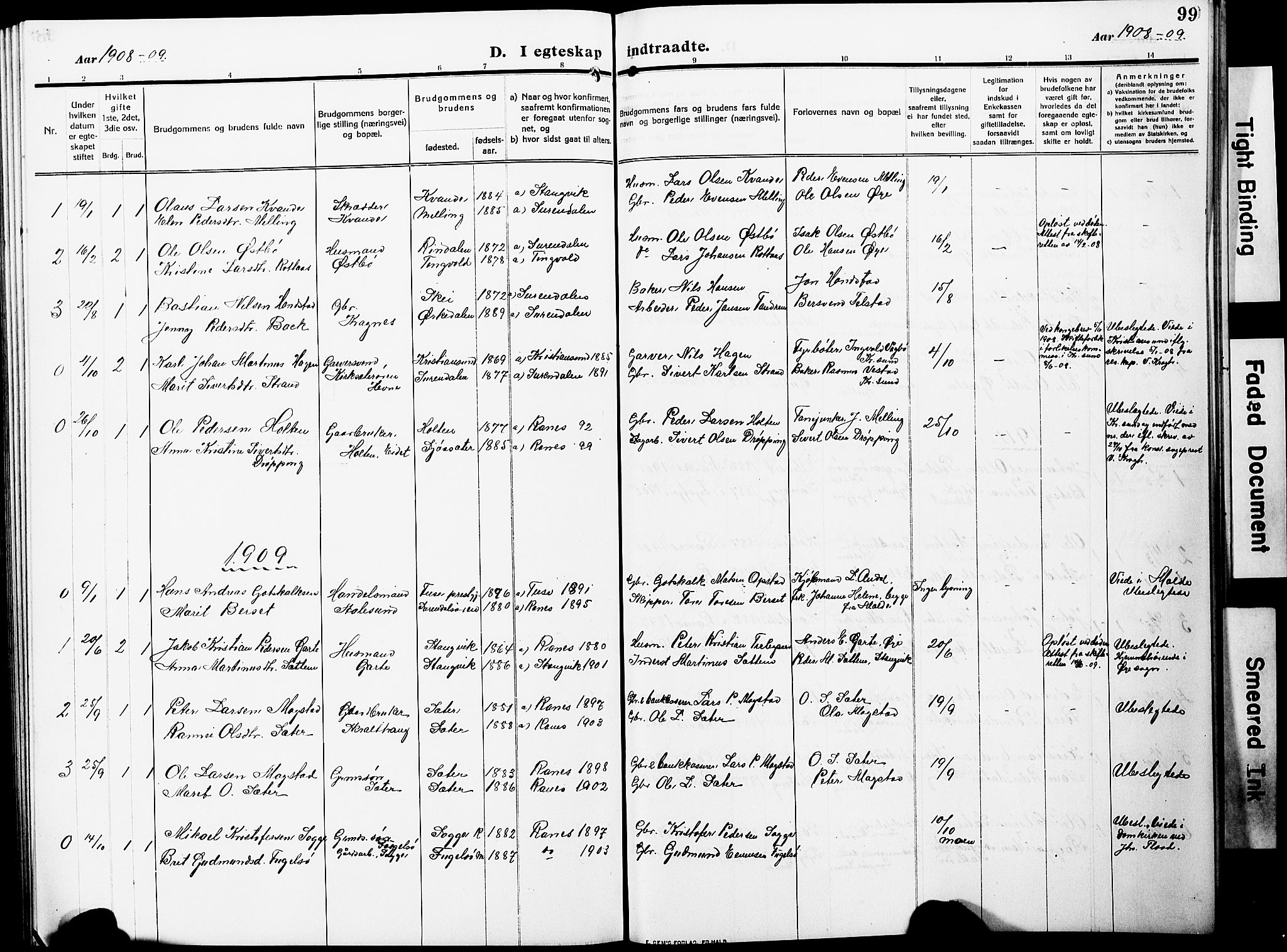 Ministerialprotokoller, klokkerbøker og fødselsregistre - Møre og Romsdal, SAT/A-1454/596/L1059: Klokkerbok nr. 596C02, 1908-1922, s. 99