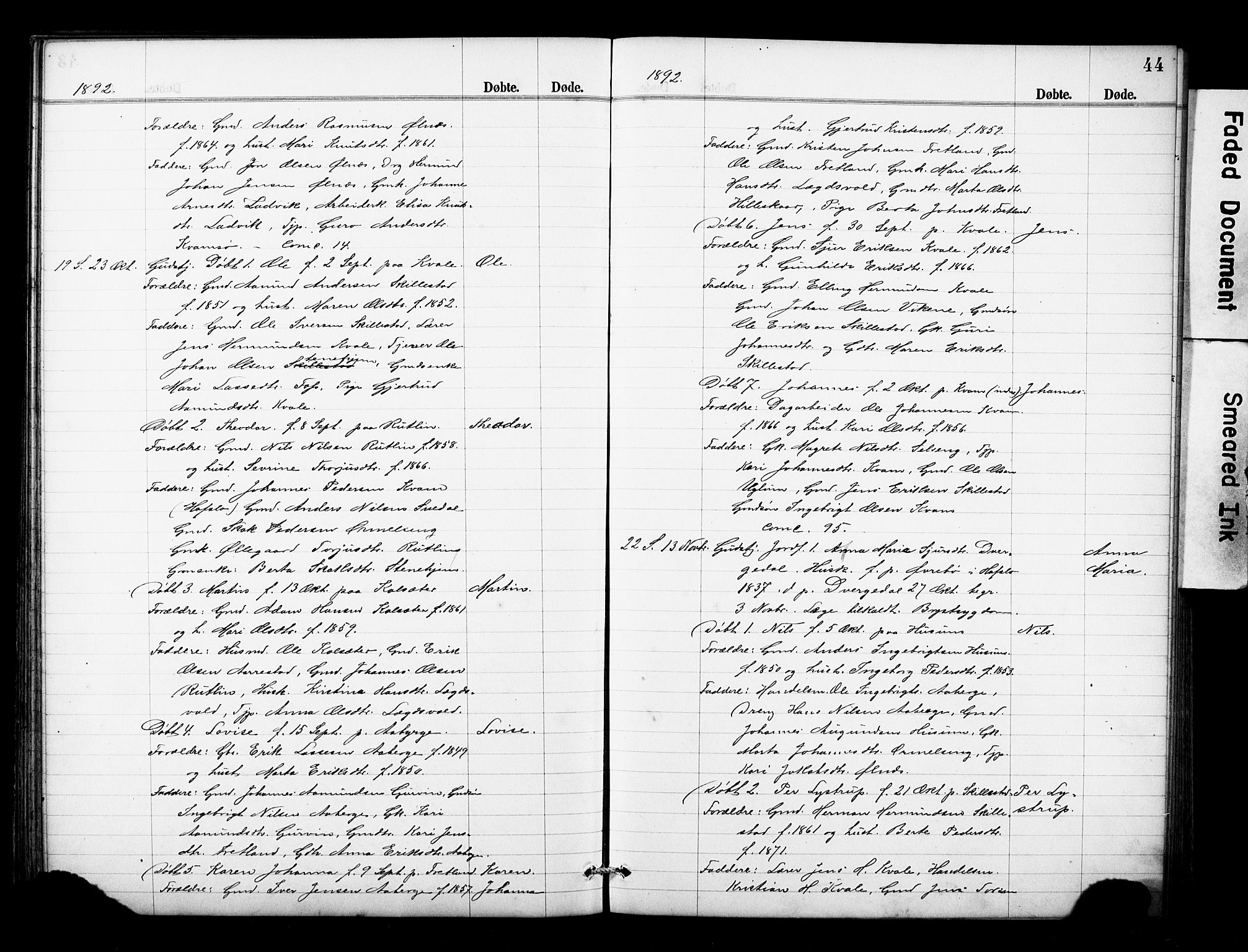 Sogndal sokneprestembete, AV/SAB-A-81301/H/Hab/Haba/L0001: Klokkerbok nr. A 1, 1887-1907, s. 44