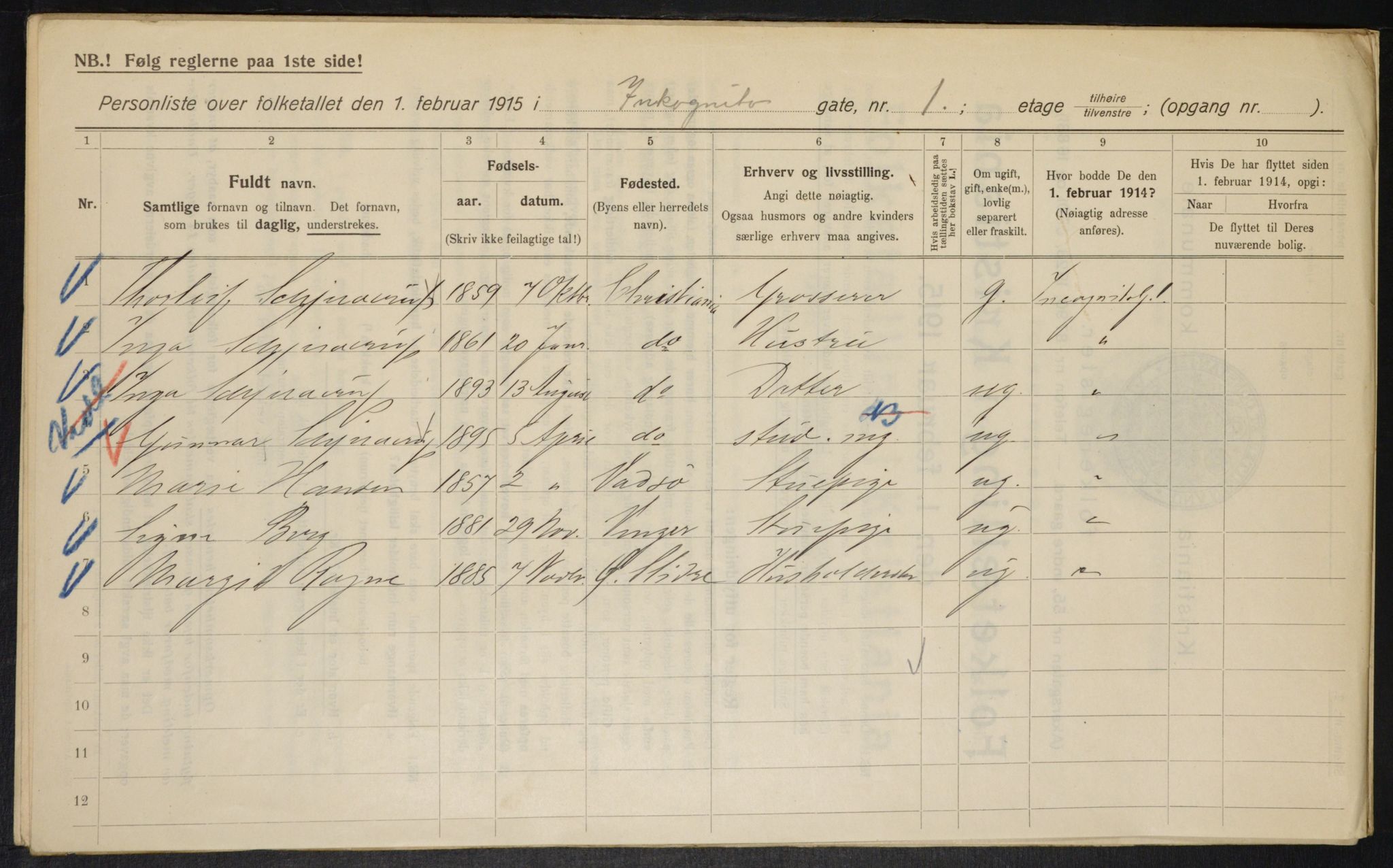 OBA, Kommunal folketelling 1.2.1915 for Kristiania, 1915, s. 43464