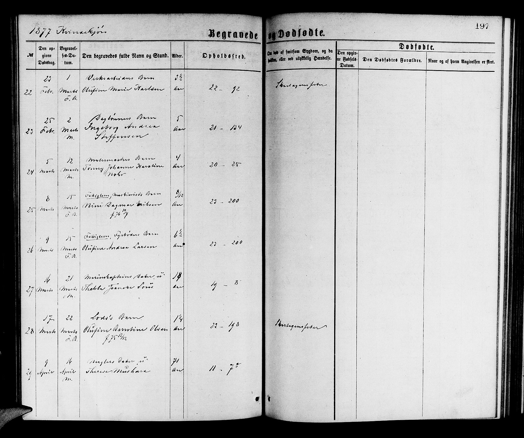 Korskirken sokneprestembete, AV/SAB-A-76101/H/Hab: Klokkerbok nr. E 3, 1871-1883, s. 197