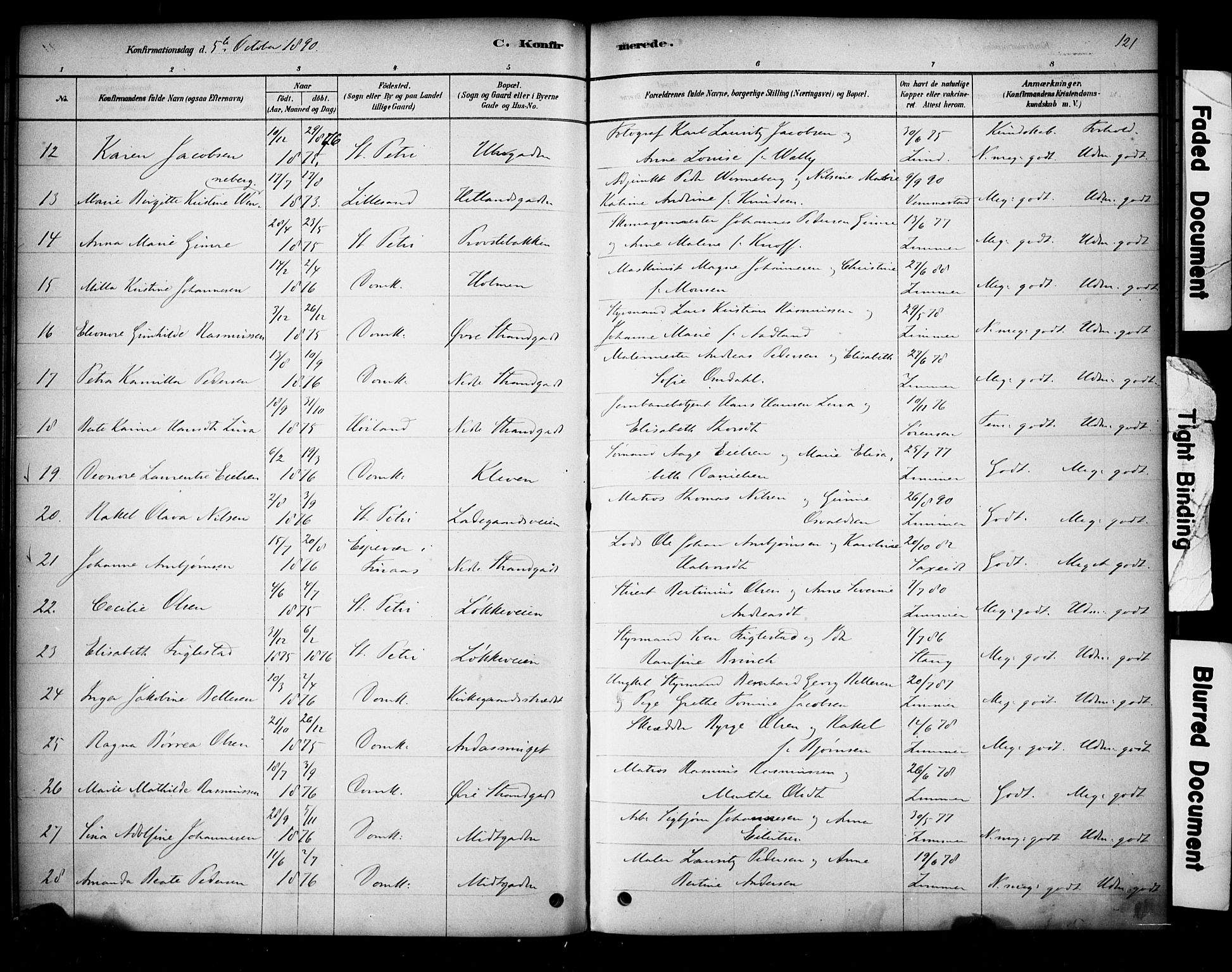 Domkirken sokneprestkontor, AV/SAST-A-101812/001/30/30BA/L0028: Ministerialbok nr. A 27, 1878-1896, s. 121