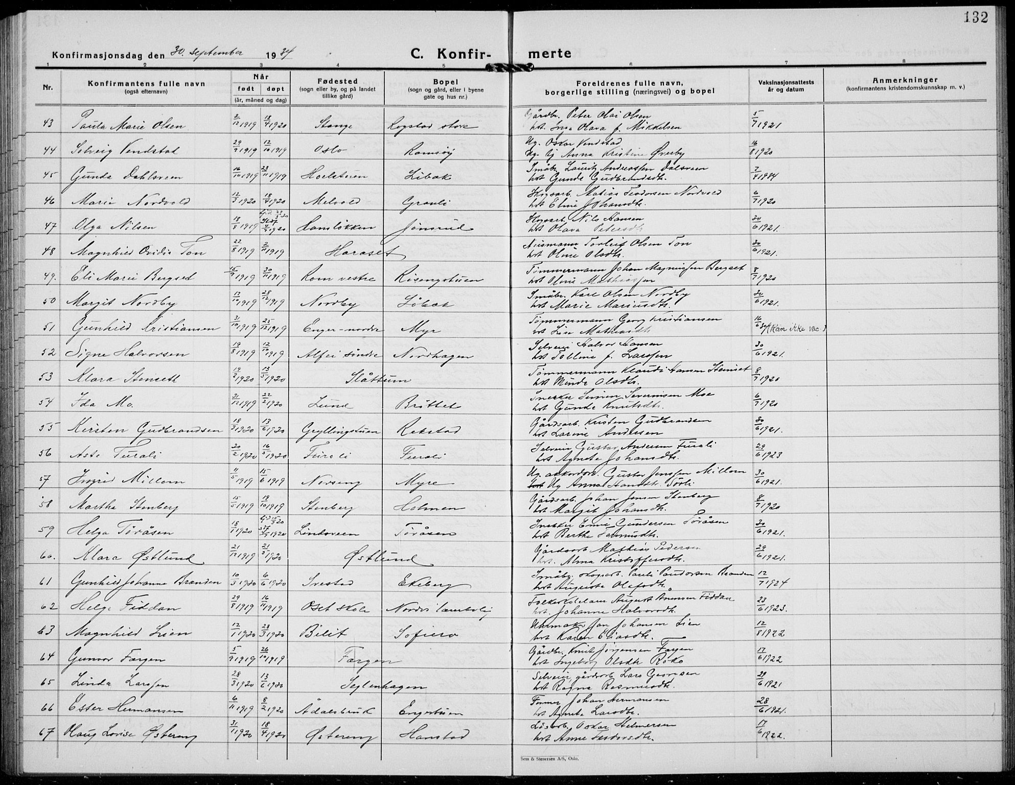 Løten prestekontor, AV/SAH-PREST-022/L/La/L0009: Klokkerbok nr. 9, 1930-1939, s. 132