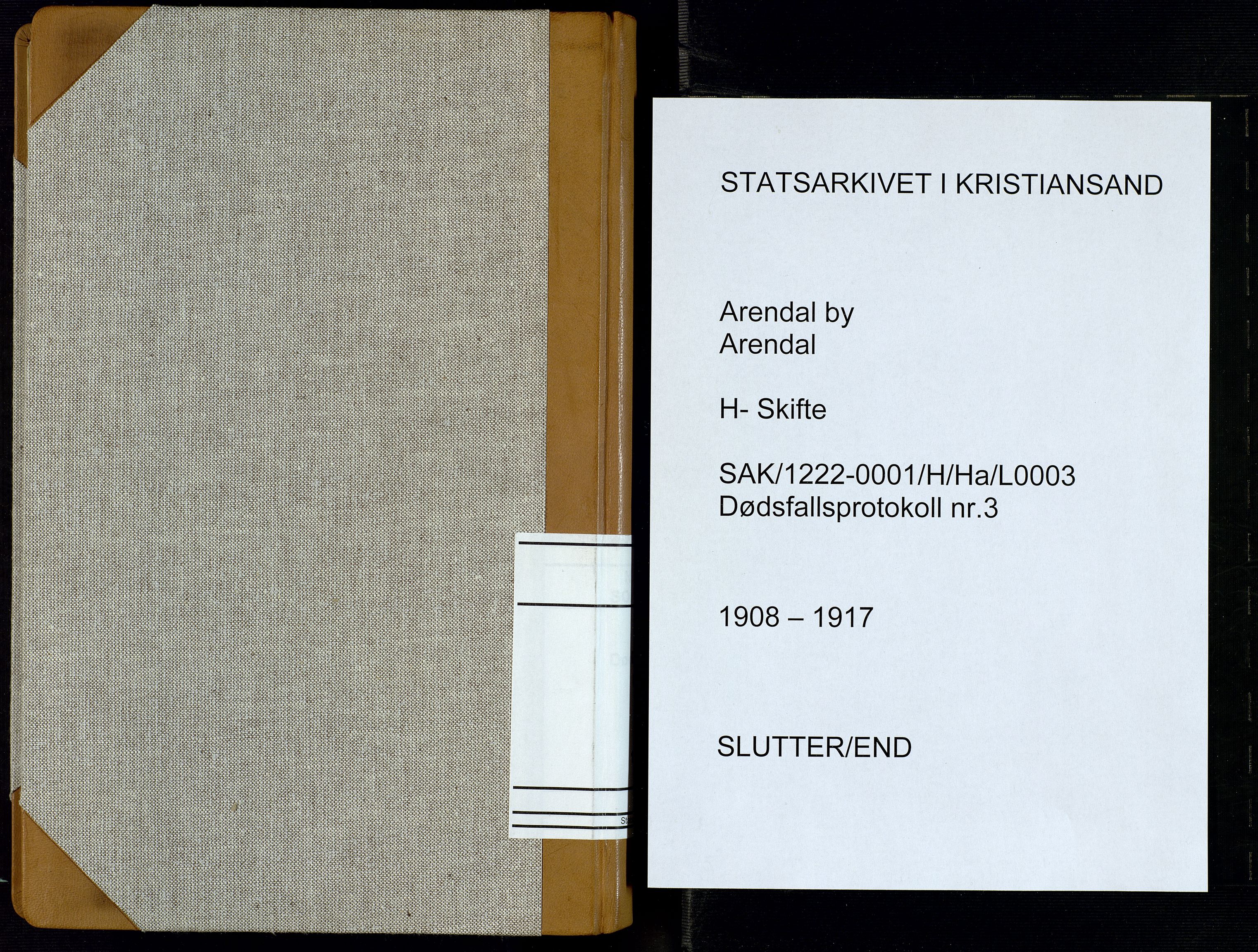 Arendal byfogd, SAK/1222-0001/H/Ha/L0003: Dødsfallsprotokoll, 1908-1917