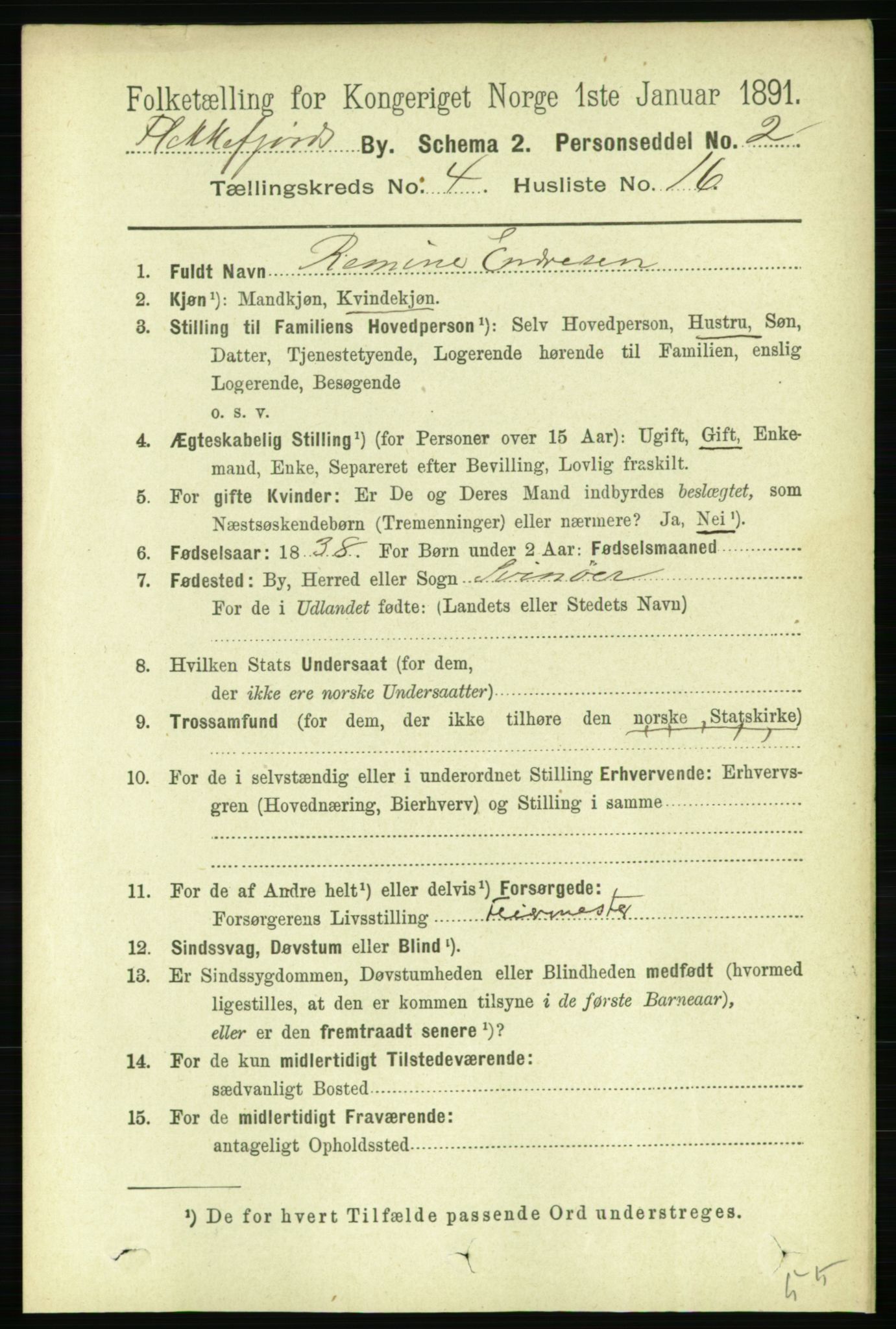 RA, Folketelling 1891 for 1004 Flekkefjord kjøpstad, 1891, s. 1111