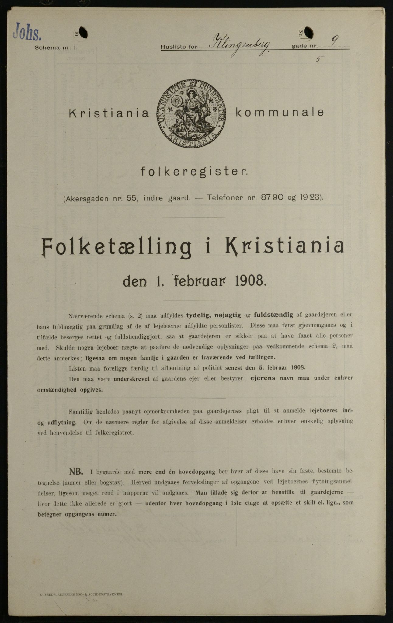 OBA, Kommunal folketelling 1.2.1908 for Kristiania kjøpstad, 1908, s. 46355