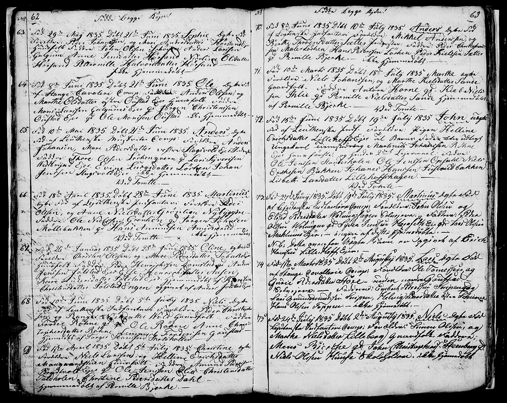 Romedal prestekontor, AV/SAH-PREST-004/L/L0007: Klokkerbok nr. 7, 1831-1837, s. 62-63