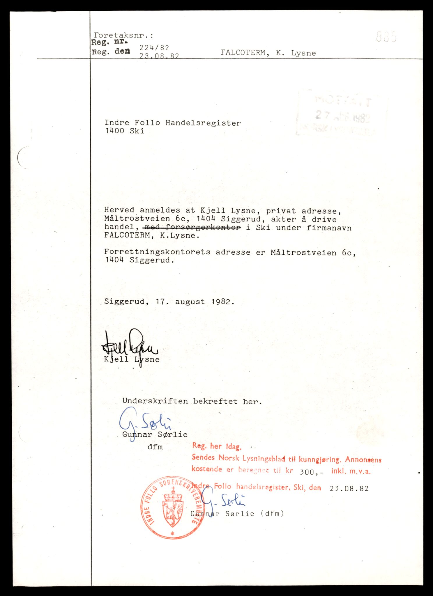 Indre Follo tingrett, SAT/A-10086/K/Kb/Kbb/L0004: Enkeltmannsforetak og ANS, Fal - Fol, 1944-1990, s. 1