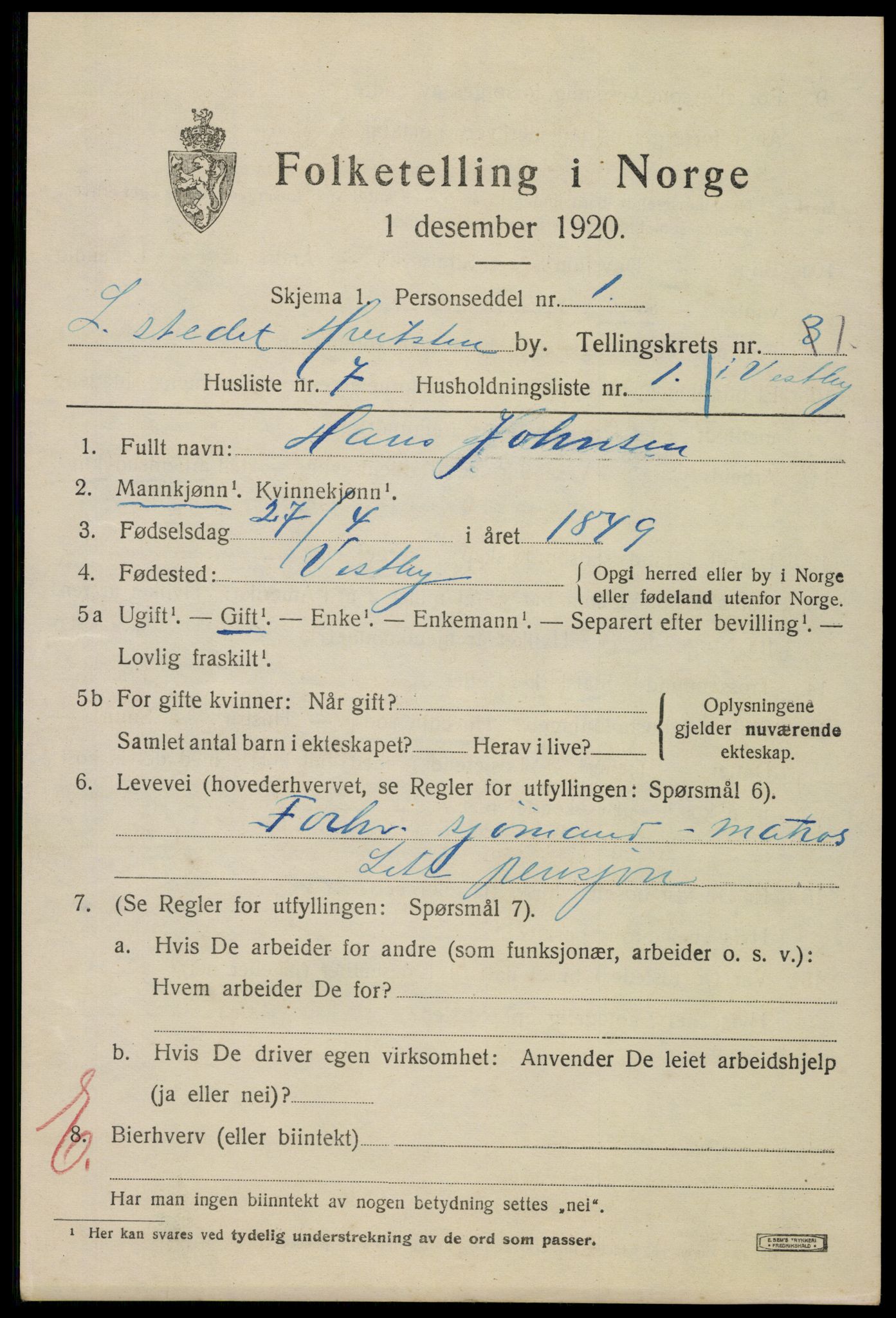 SAO, Folketelling 1920 for 0202 Hvitsten ladested, 1920, s. 206