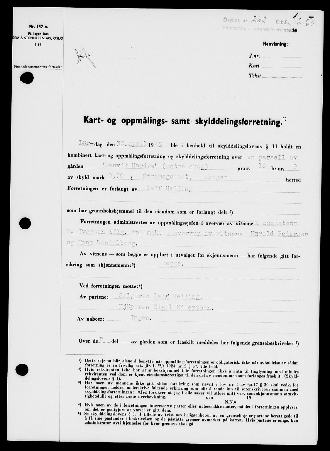 Holmestrand sorenskriveri, SAKO/A-67/G/Ga/Gaa/L0068: Pantebok nr. A-68, 1949-1950, Dagboknr: 262/1950