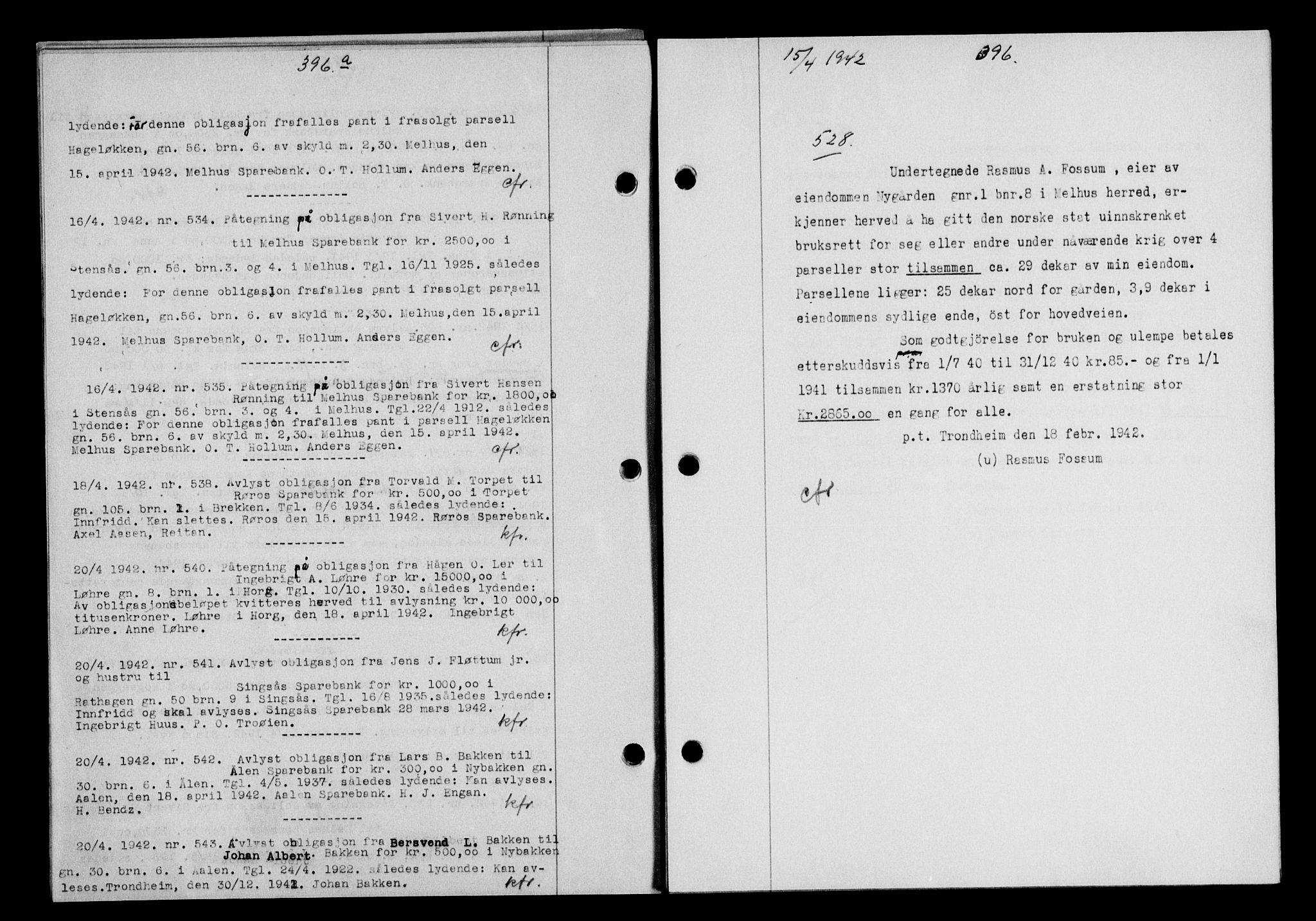 Gauldal sorenskriveri, SAT/A-0014/1/2/2C/L0054: Pantebok nr. 59, 1941-1942, Dagboknr: 528/1942