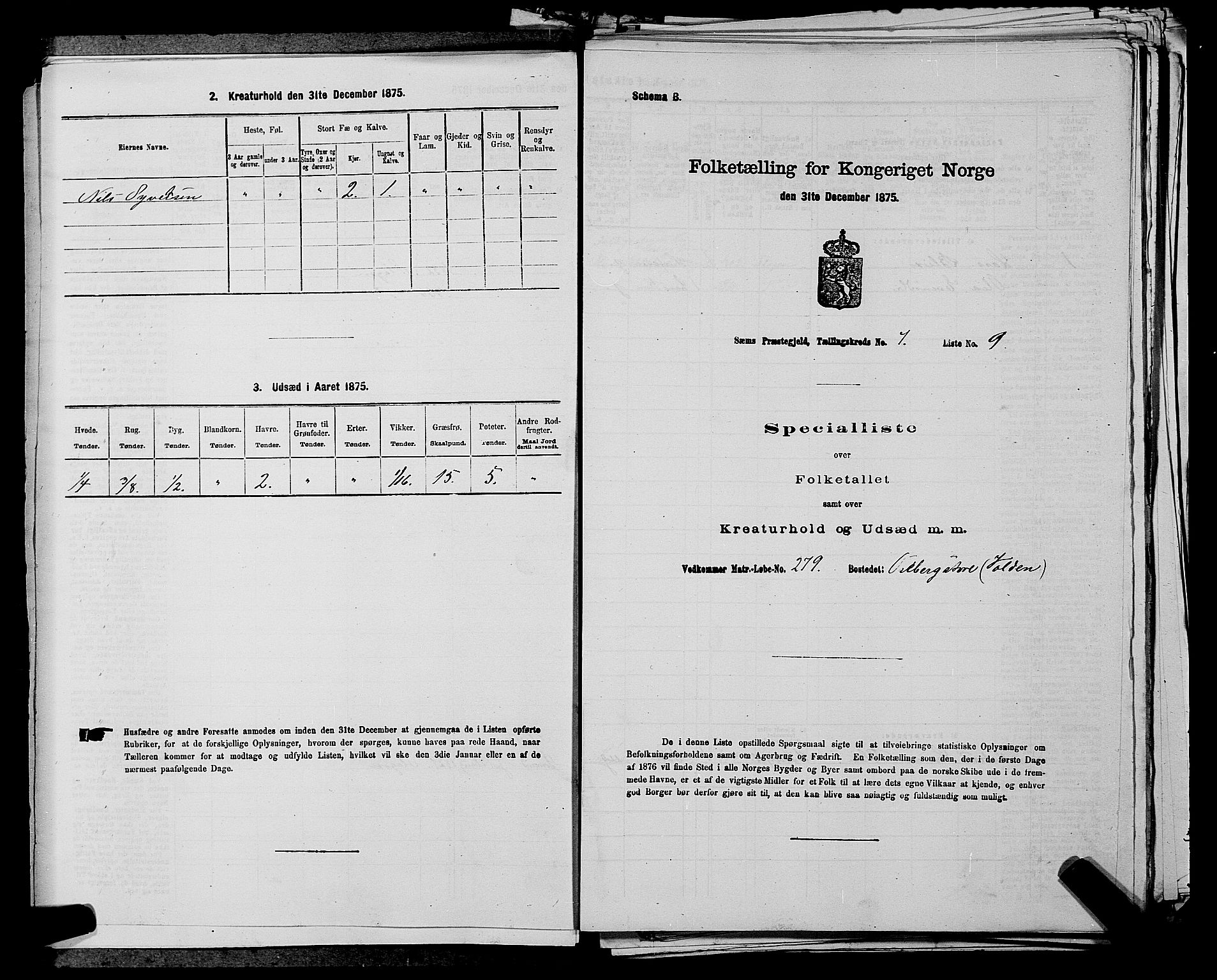 SAKO, Folketelling 1875 for 0721P Sem prestegjeld, 1875, s. 1149