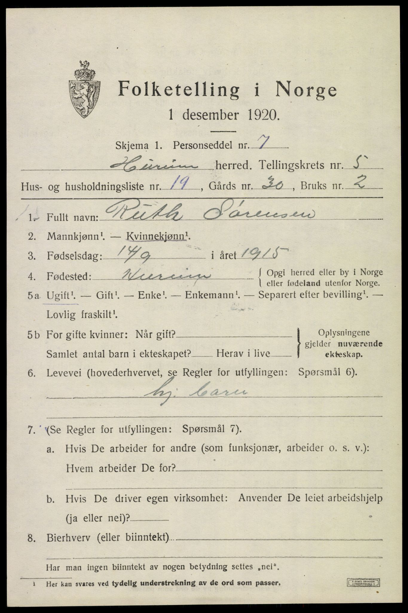 SAKO, Folketelling 1920 for 0628 Hurum herred, 1920, s. 6320