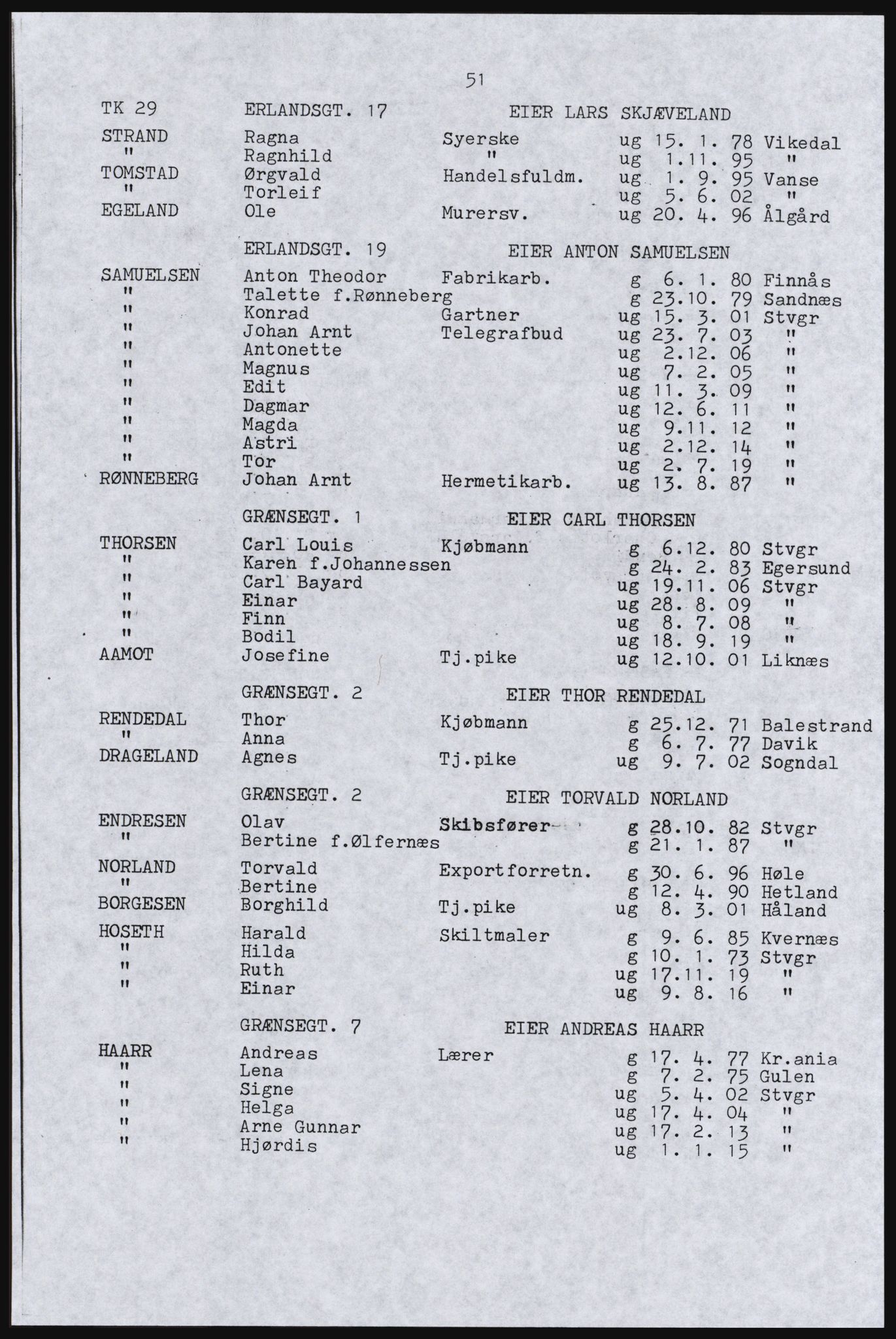 SAST, Avskrift av folketellingen 1920 for Stavanger kjøpstad, 1920, s. 57