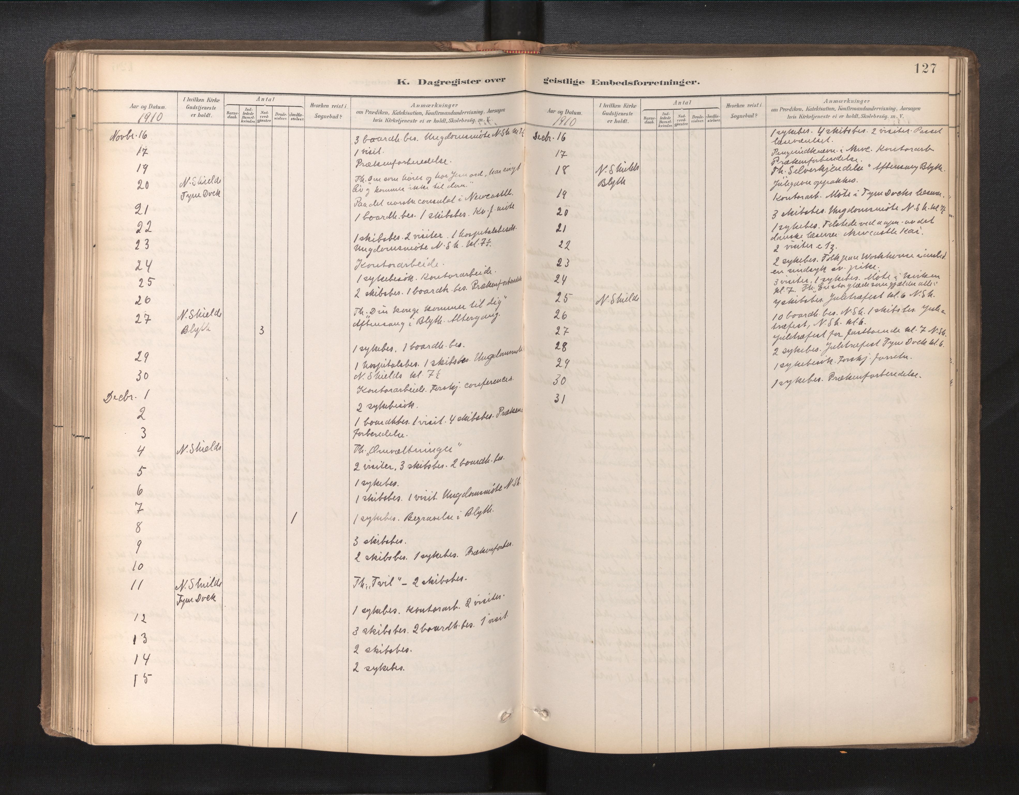 Den norske sjømannsmisjon i utlandet/Tyne-havnene (North Shields og New Castle), AV/SAB-SAB/PA-0101/H/Ha/L0003: Ministerialbok nr. A 3, 1898-1966, s. 126b-127a