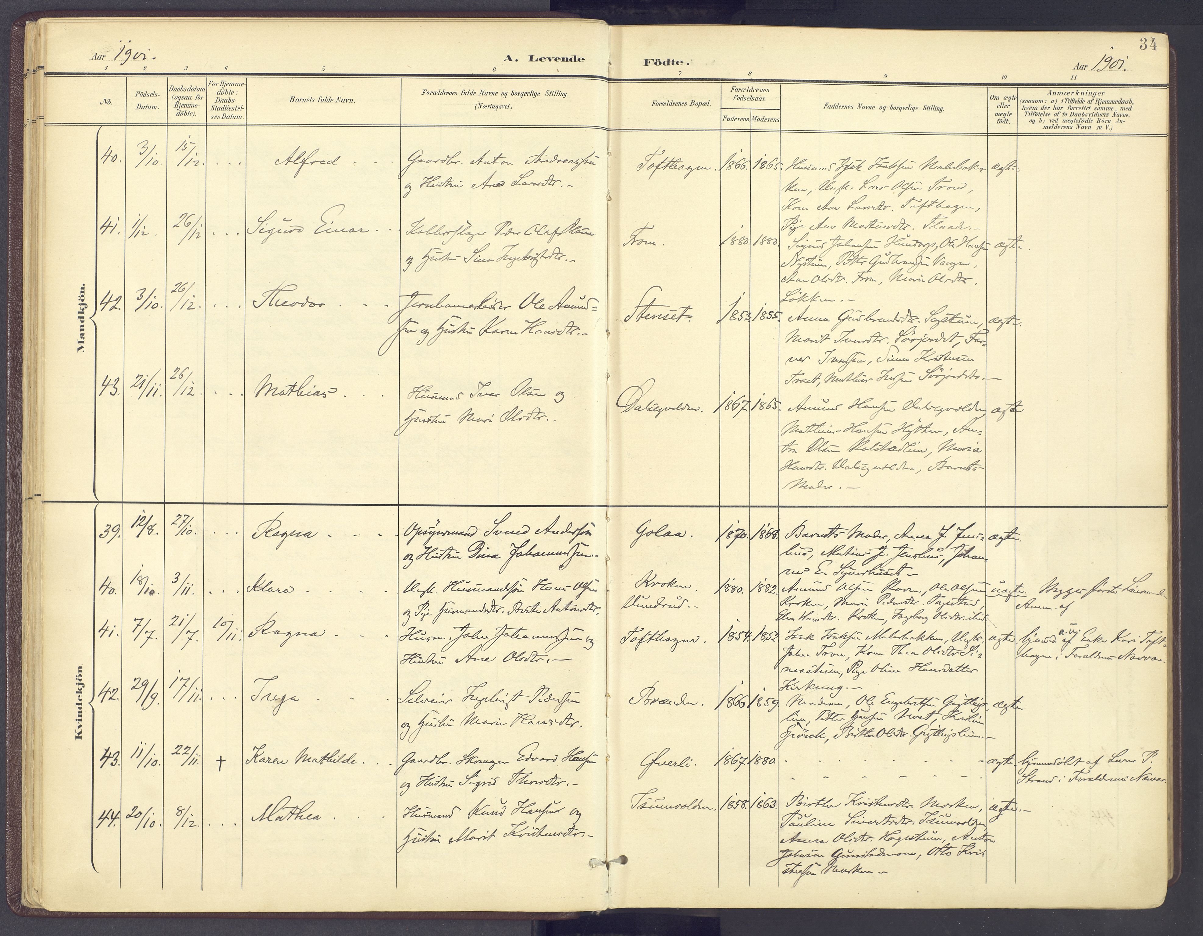 Sør-Fron prestekontor, SAH/PREST-010/H/Ha/Haa/L0004: Ministerialbok nr. 4, 1898-1919, s. 34