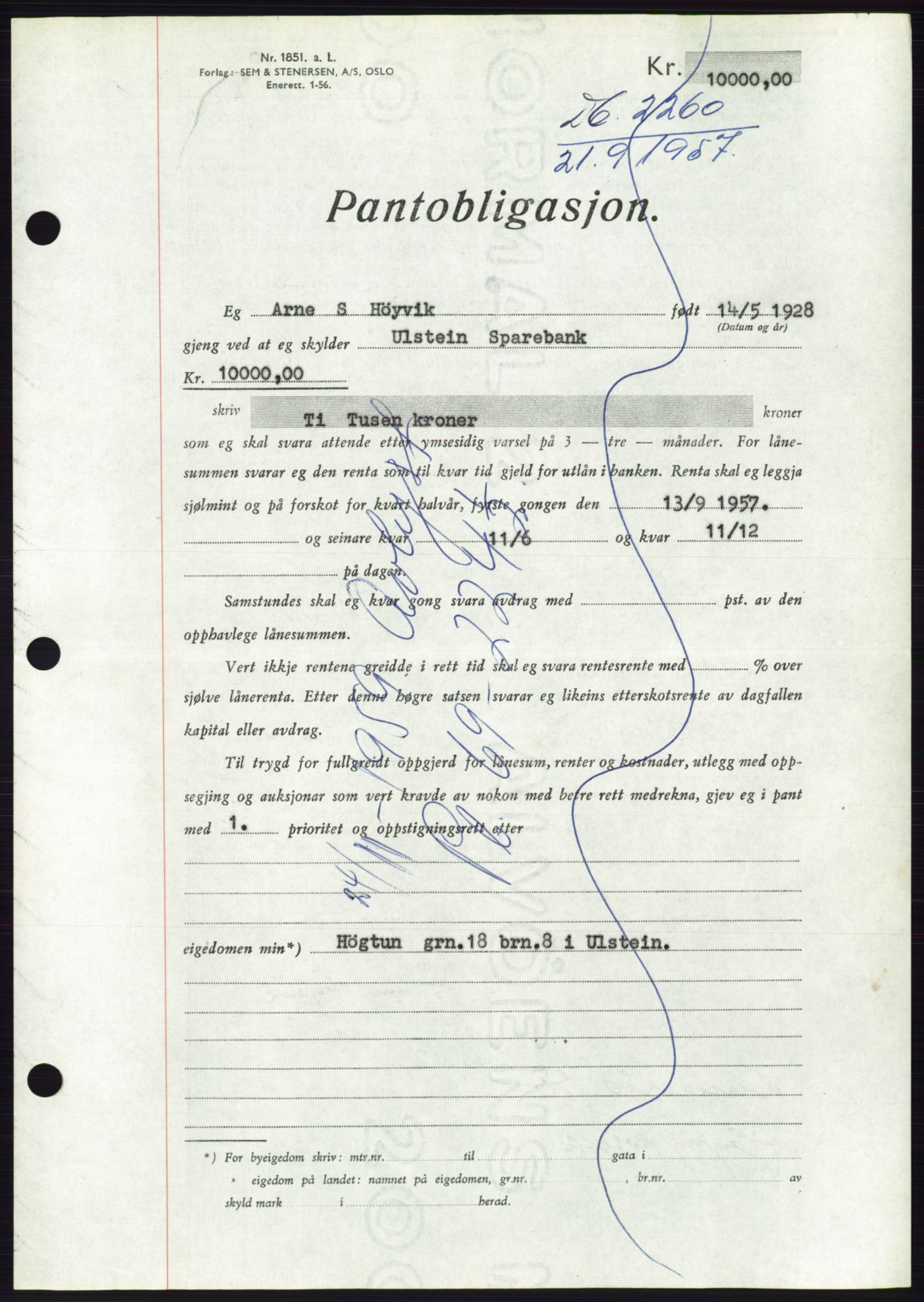 Søre Sunnmøre sorenskriveri, AV/SAT-A-4122/1/2/2C/L0130: Pantebok nr. 18B, 1957-1958, Dagboknr: 2260/1957