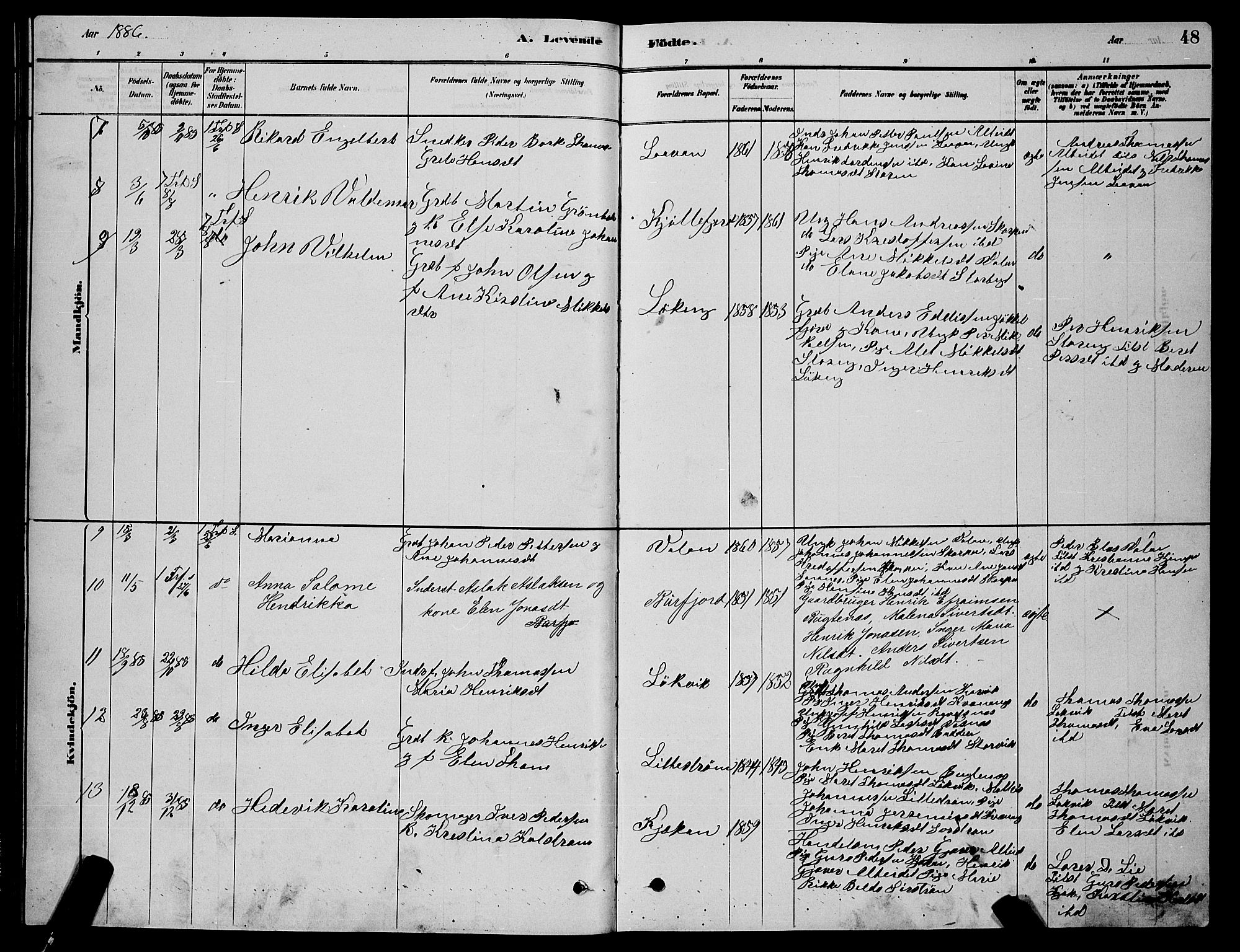 Skjervøy sokneprestkontor, AV/SATØ-S-1300/H/Ha/Hab/L0015klokker: Klokkerbok nr. 15, 1878-1890, s. 48