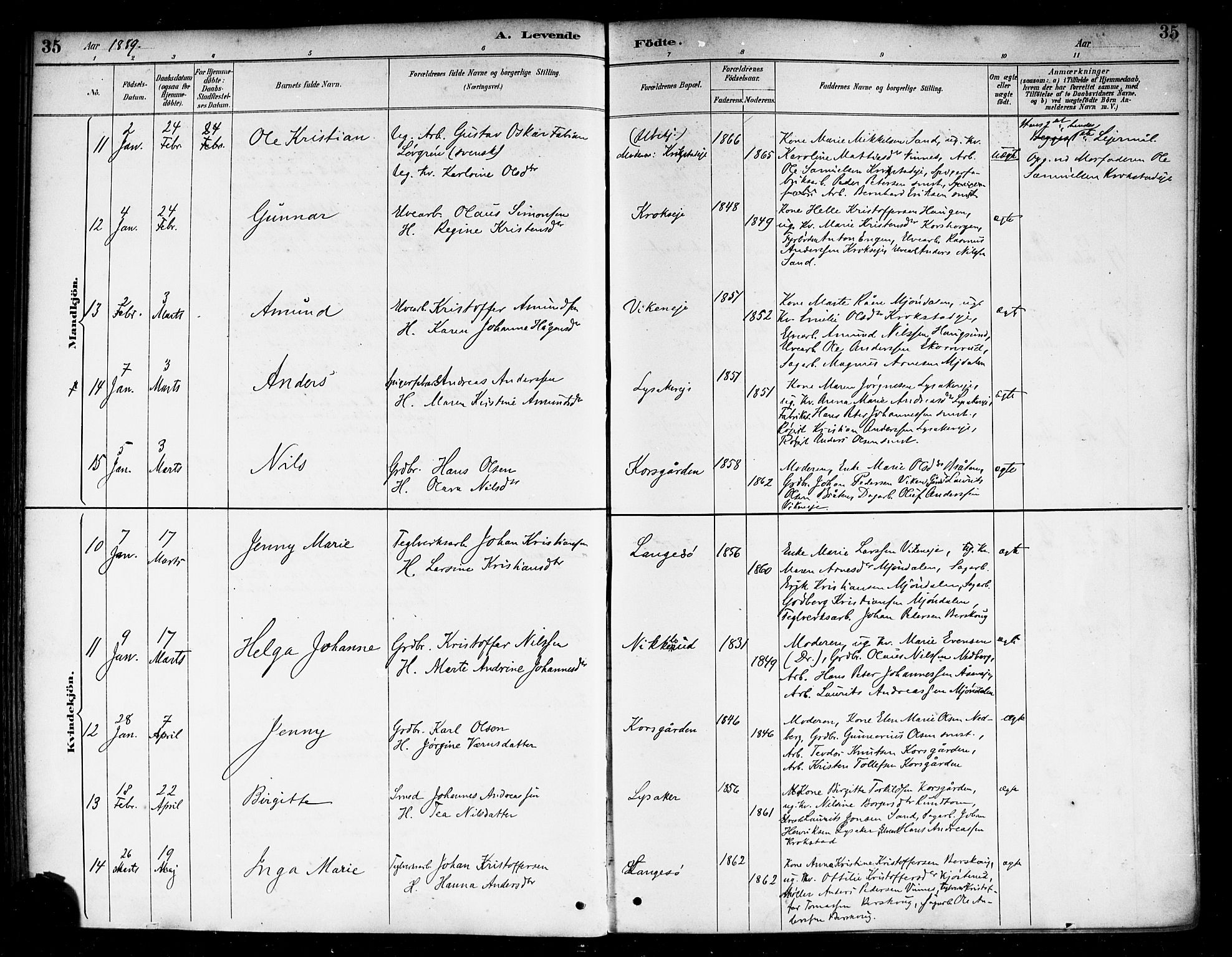 Nedre Eiker kirkebøker, AV/SAKO-A-612/F/Fa/L0003: Ministerialbok nr. 3, 1885-1892, s. 35
