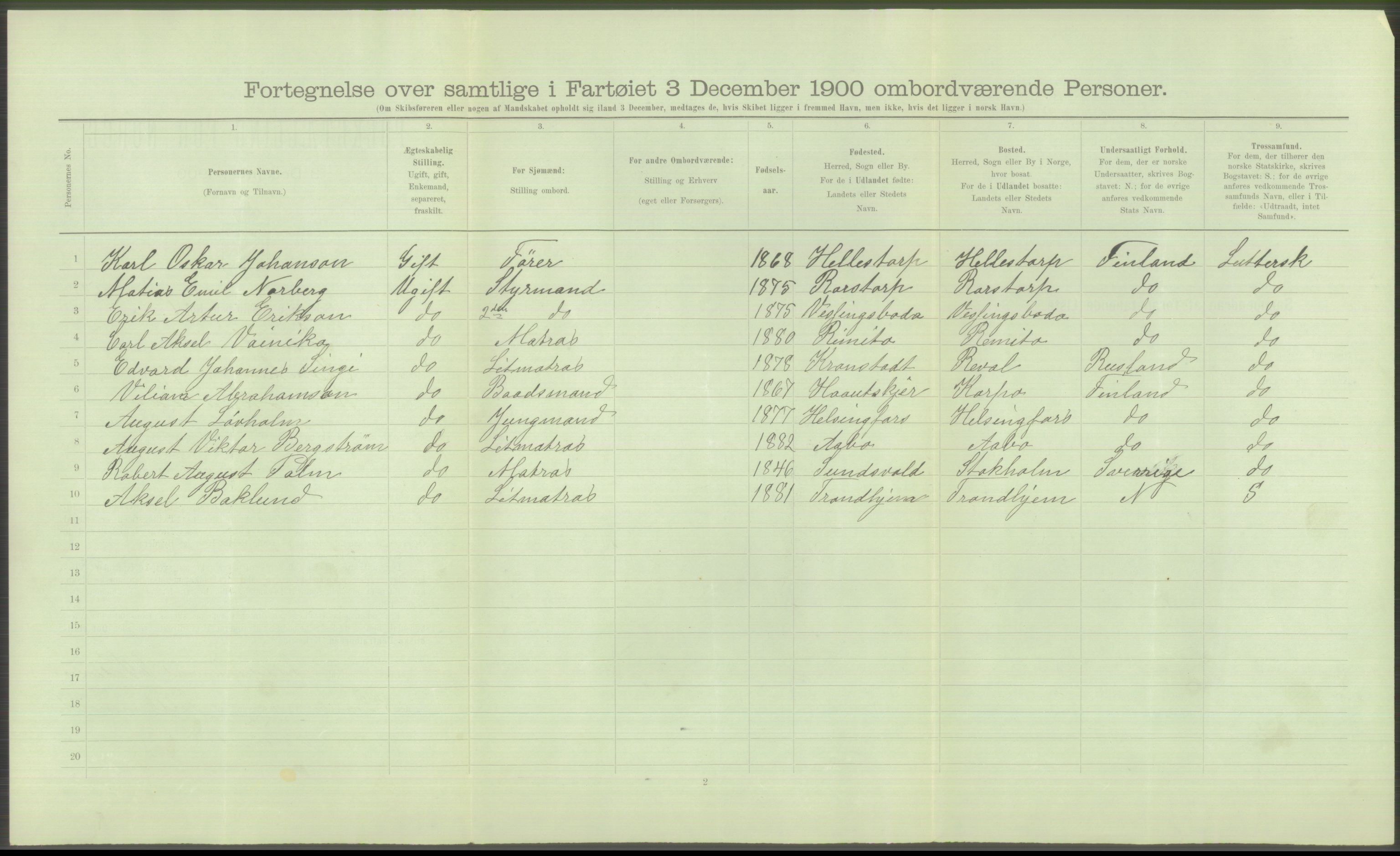 RA, Folketelling 1900 - skipslister med personlister for skip i norske havner, utenlandske havner og til havs, 1900, s. 810