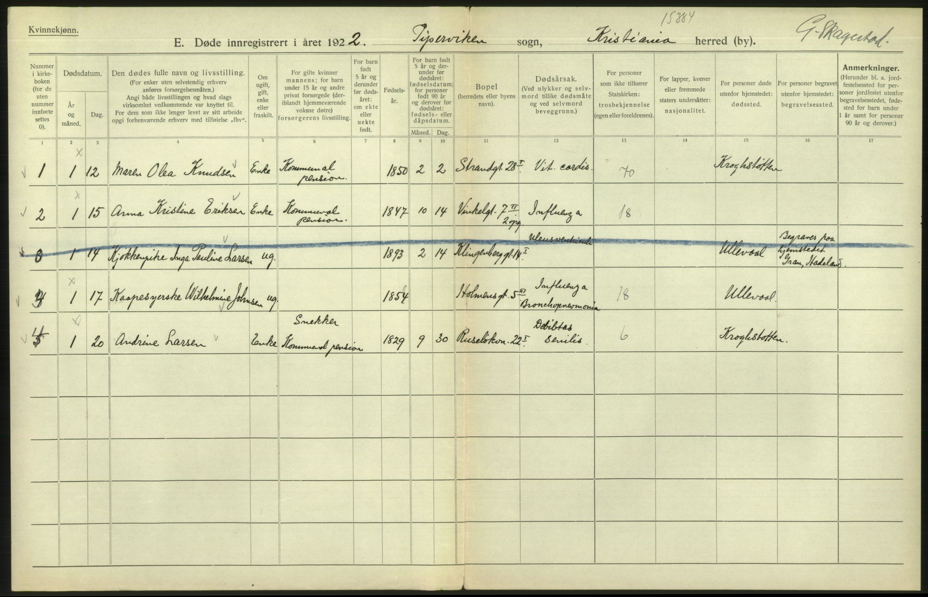 Statistisk sentralbyrå, Sosiodemografiske emner, Befolkning, AV/RA-S-2228/D/Df/Dfc/Dfcb/L0010: Kristiania: Døde, dødfødte, 1922, s. 538