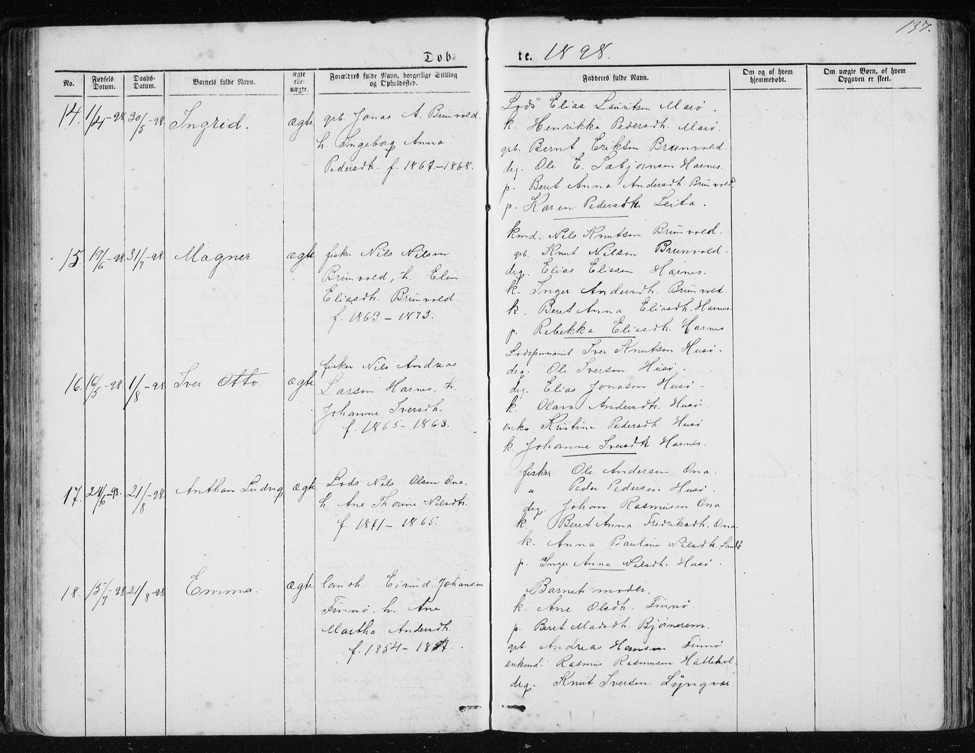 Ministerialprotokoller, klokkerbøker og fødselsregistre - Møre og Romsdal, AV/SAT-A-1454/561/L0732: Klokkerbok nr. 561C02, 1867-1900, s. 137