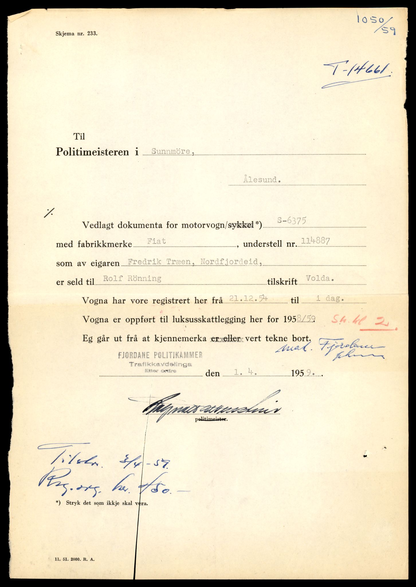 Møre og Romsdal vegkontor - Ålesund trafikkstasjon, AV/SAT-A-4099/F/Fe/L0047: Registreringskort for kjøretøy T 14580 - T 14720, 1927-1998, s. 1901