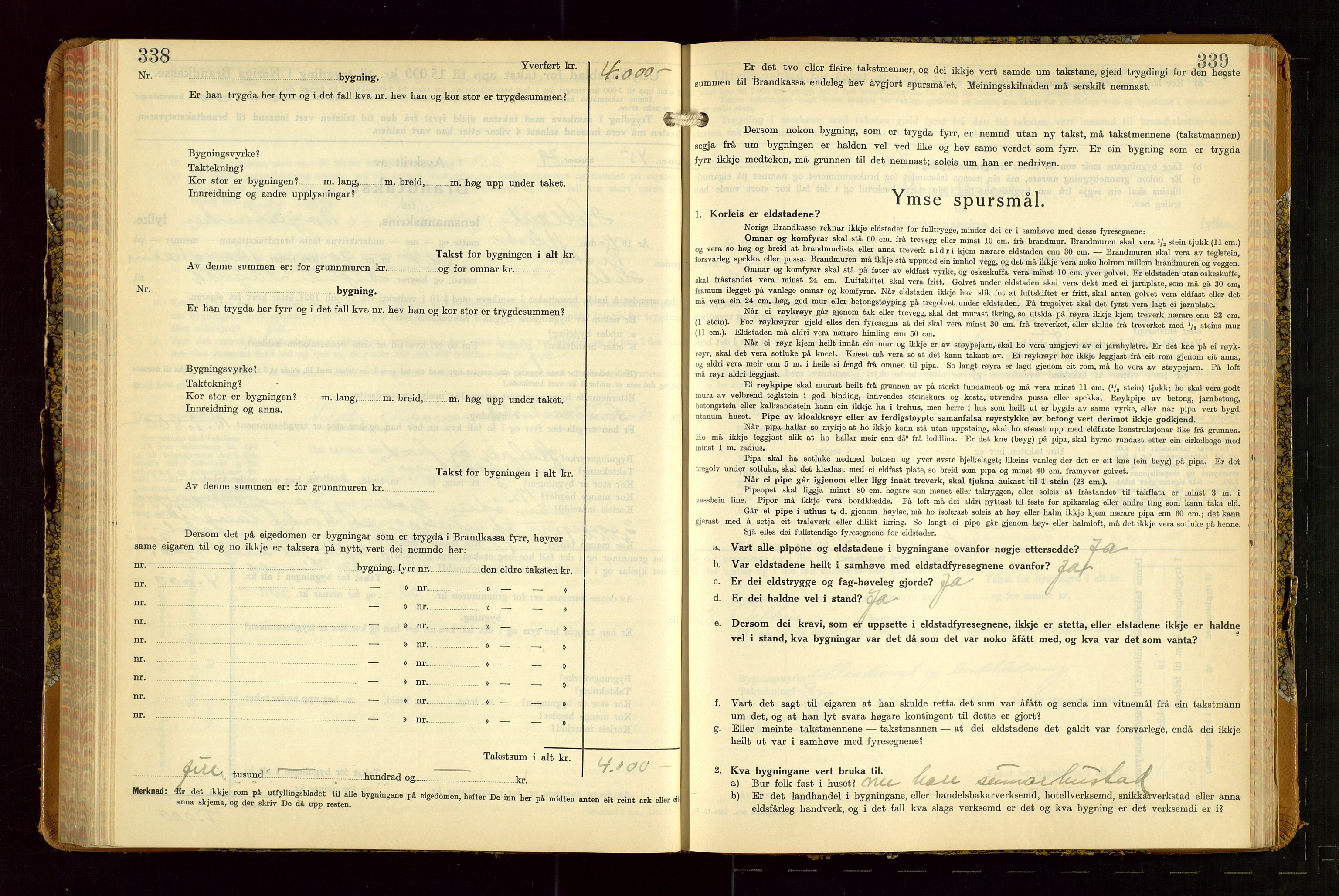 Hetland lensmannskontor, SAST/A-100101/Gob/L0007: "Brandtakstbok", 1939-1949, s. 338-339