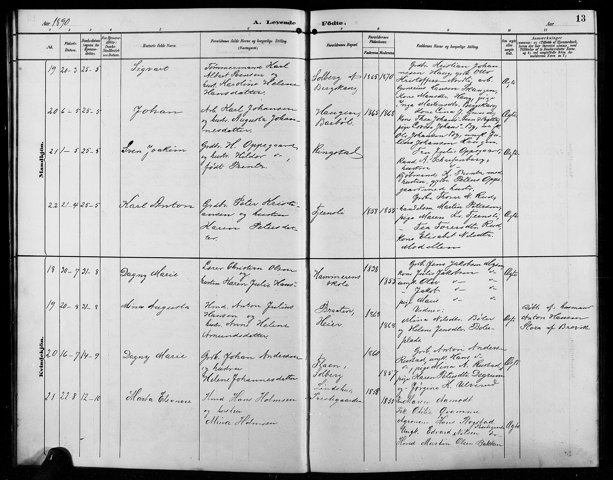Enebakk prestekontor Kirkebøker, AV/SAO-A-10171c/G/Ga/L0006: Klokkerbok nr. I 6, 1889-1911, s. 13