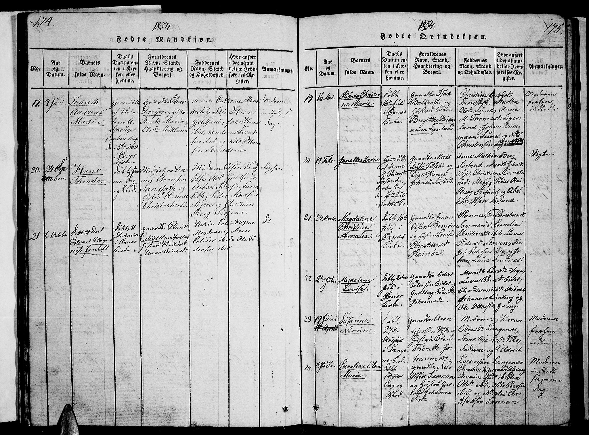 Ministerialprotokoller, klokkerbøker og fødselsregistre - Nordland, AV/SAT-A-1459/893/L1346: Klokkerbok nr. 893C01, 1820-1858, s. 174-175