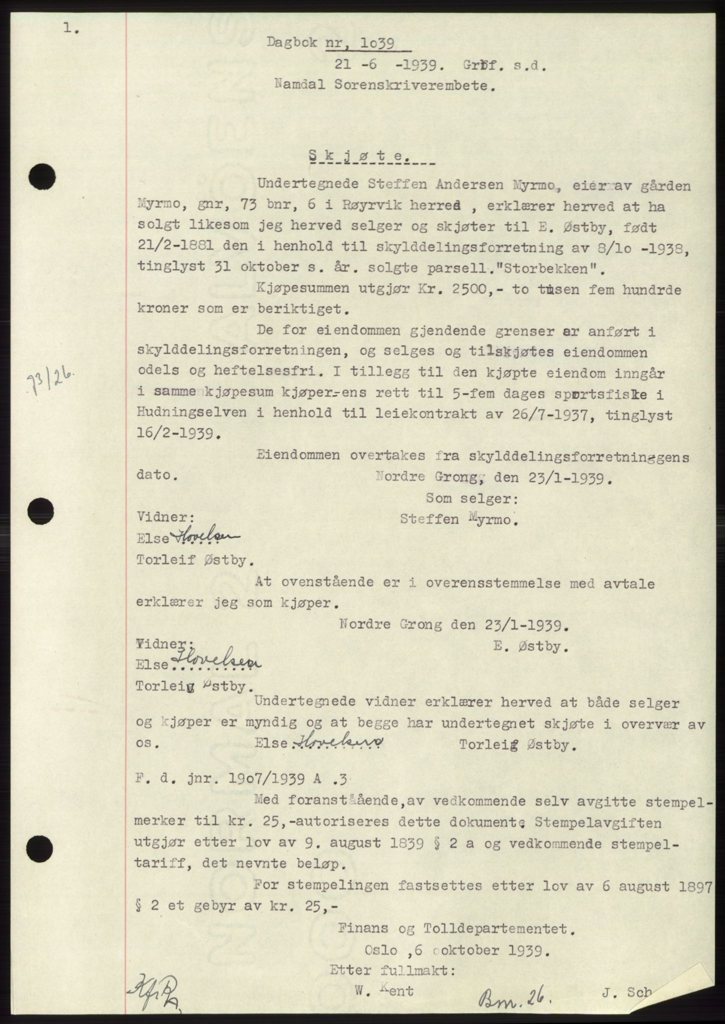 Namdal sorenskriveri, SAT/A-4133/1/2/2C: Pantebok nr. -, 1937-1939, Tingl.dato: 21.06.1939