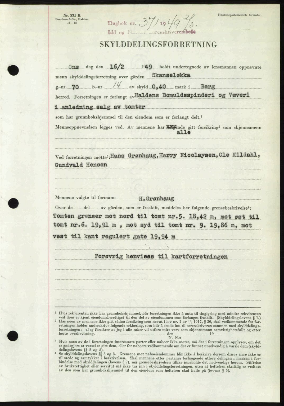 Idd og Marker sorenskriveri, SAO/A-10283/G/Gb/Gbb/L0011: Pantebok nr. A11, 1948-1949, Dagboknr: 371/1949