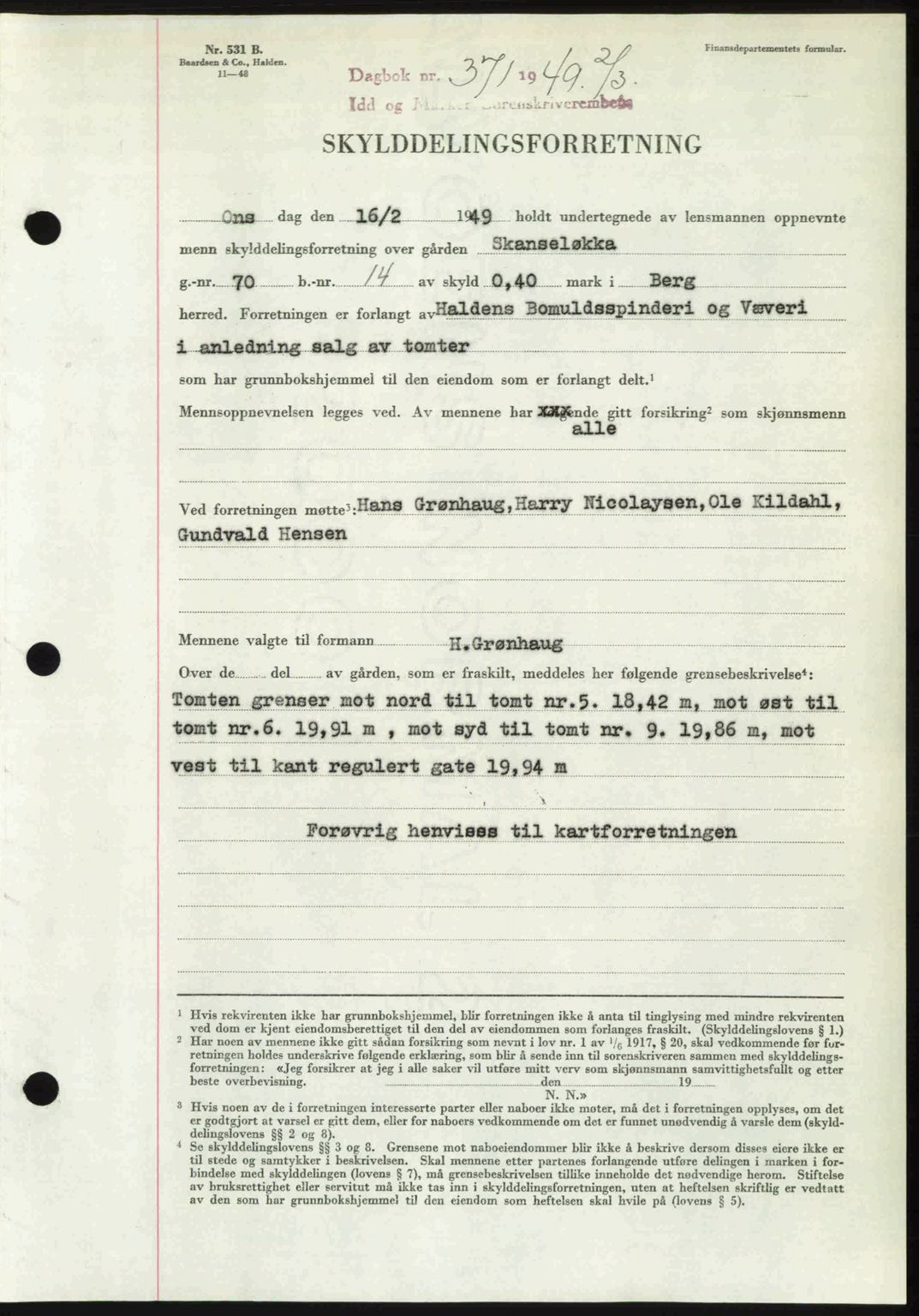 Idd og Marker sorenskriveri, AV/SAO-A-10283/G/Gb/Gbb/L0011: Pantebok nr. A11, 1948-1949, Dagboknr: 371/1949