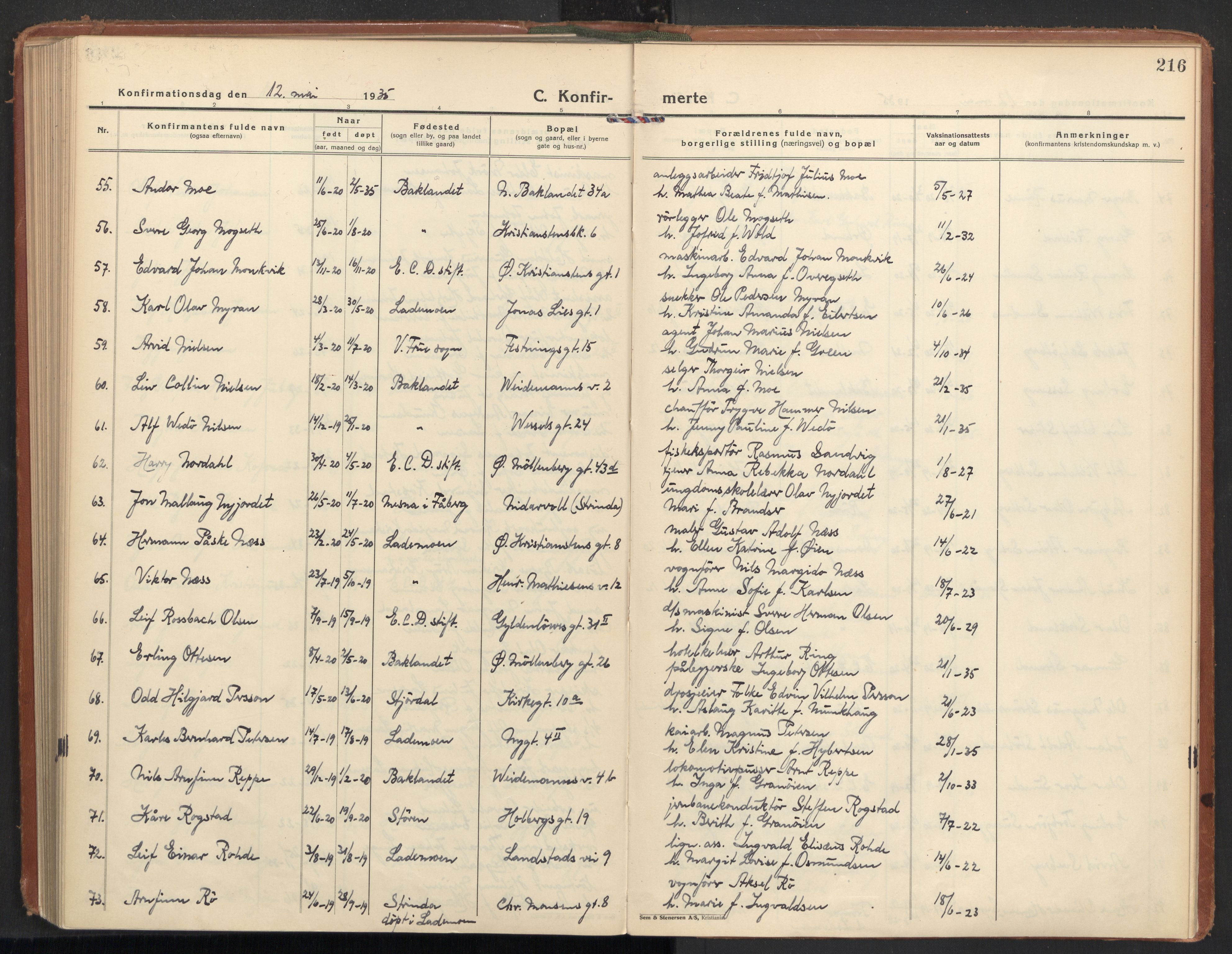 Ministerialprotokoller, klokkerbøker og fødselsregistre - Sør-Trøndelag, AV/SAT-A-1456/604/L0208: Ministerialbok nr. 604A28, 1923-1937, s. 216