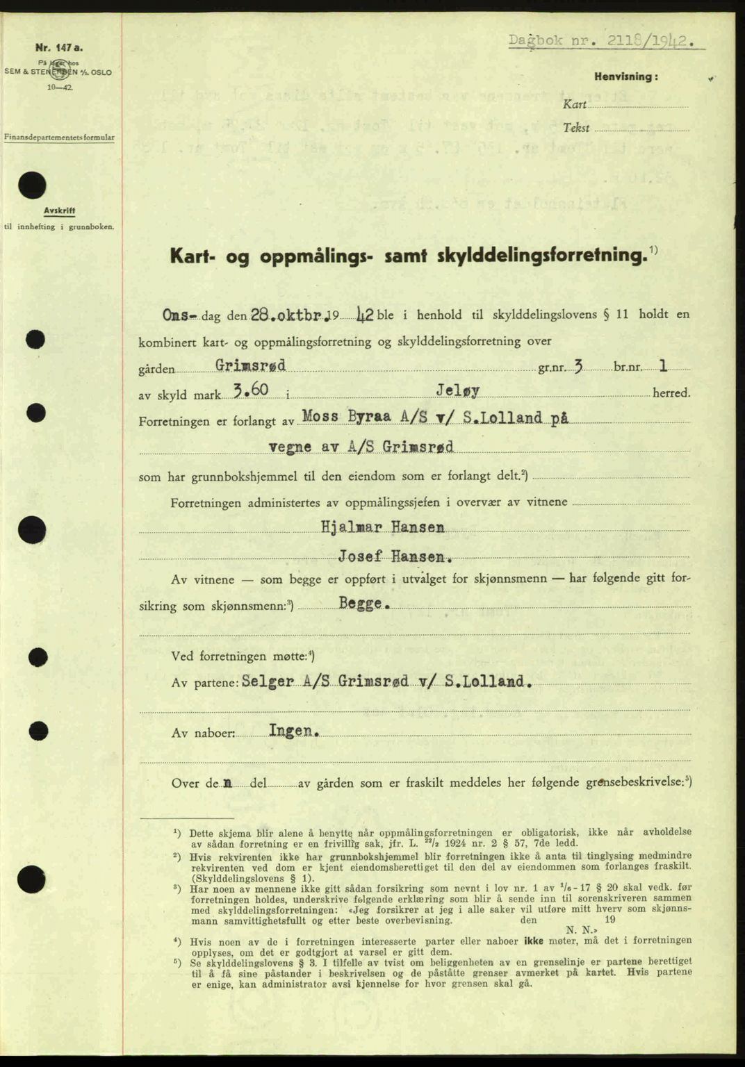 Moss sorenskriveri, SAO/A-10168: Pantebok nr. A10, 1942-1943, Dagboknr: 2118/1942